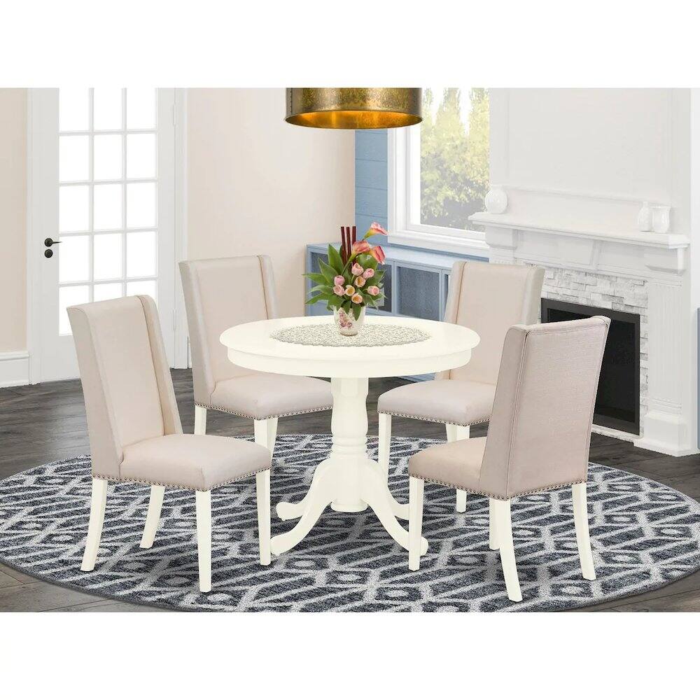 Alt View 6. East West Furniture - Dining Room Set Linen White - Brown.