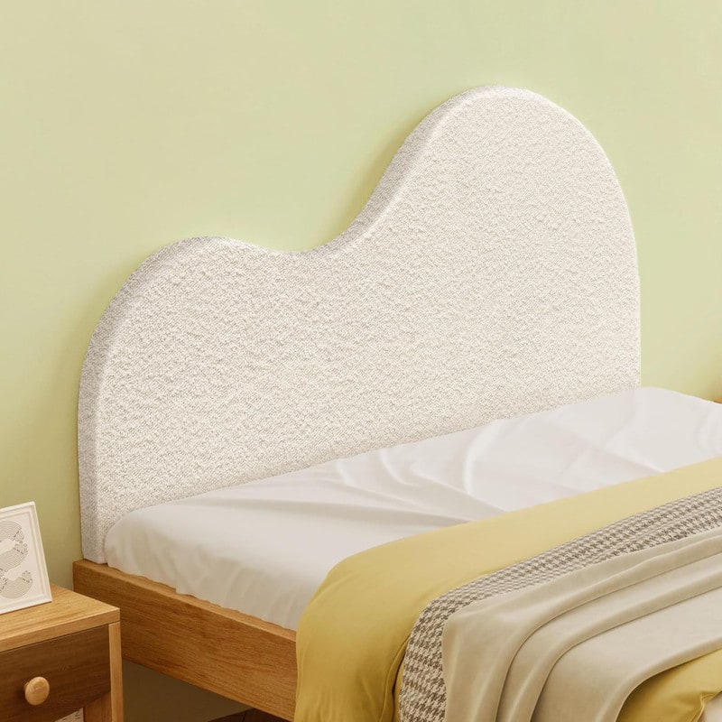 wowmax - Faux Fleece Queen Upholstered Headboard, Curved Foam Filled Fabric Headboard for Bedroom, Teens and Adults - White
