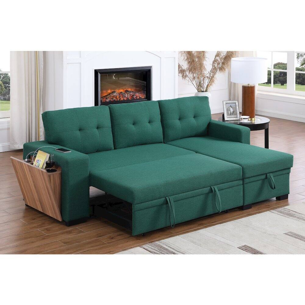 Alt View 3. Devion Furniture - Fabric Reversible Modern Side Compartment Sleeper Sectional Sofa Bed-Green - Green.