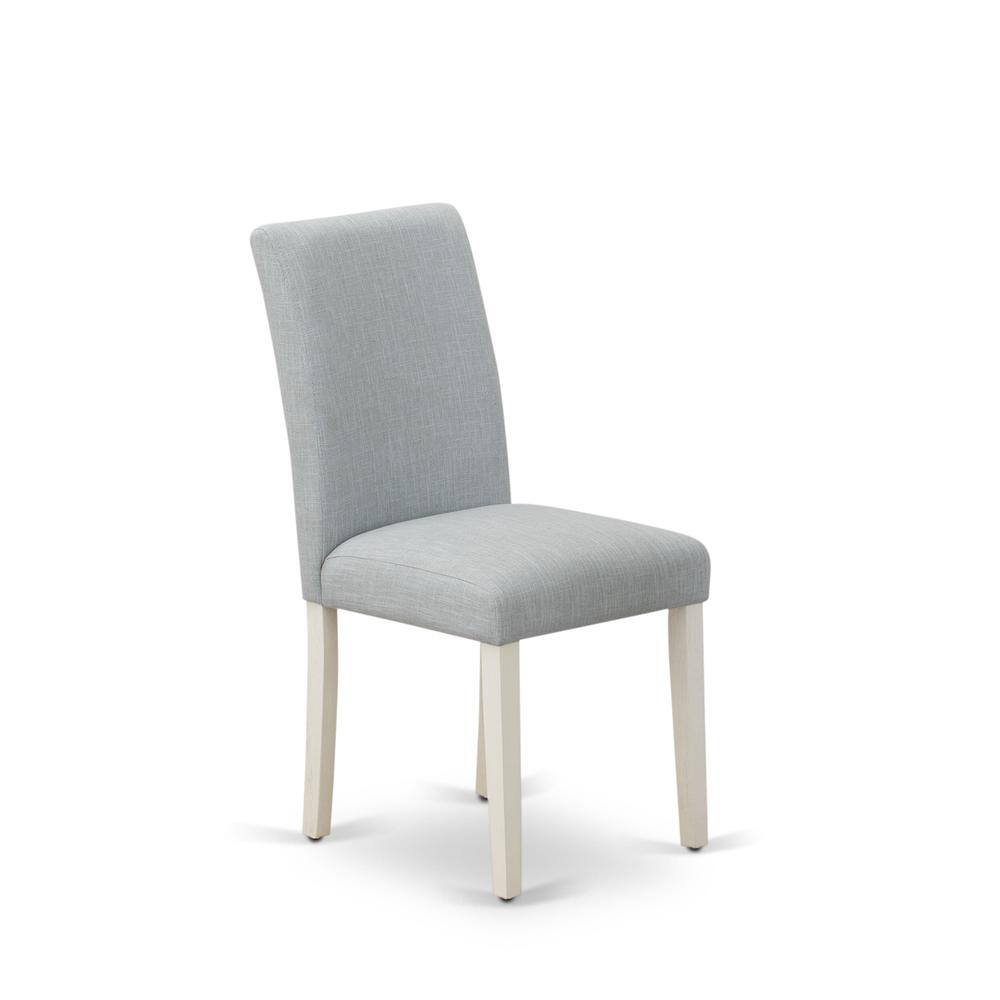 Left. East West Furniture - Set of 2 - Wood Chairs- Modern Chairs Includes Wirebrushed Linen White Wood Structure with Baby Blue Linen Fabric Seat - Wirebrush Linen White.