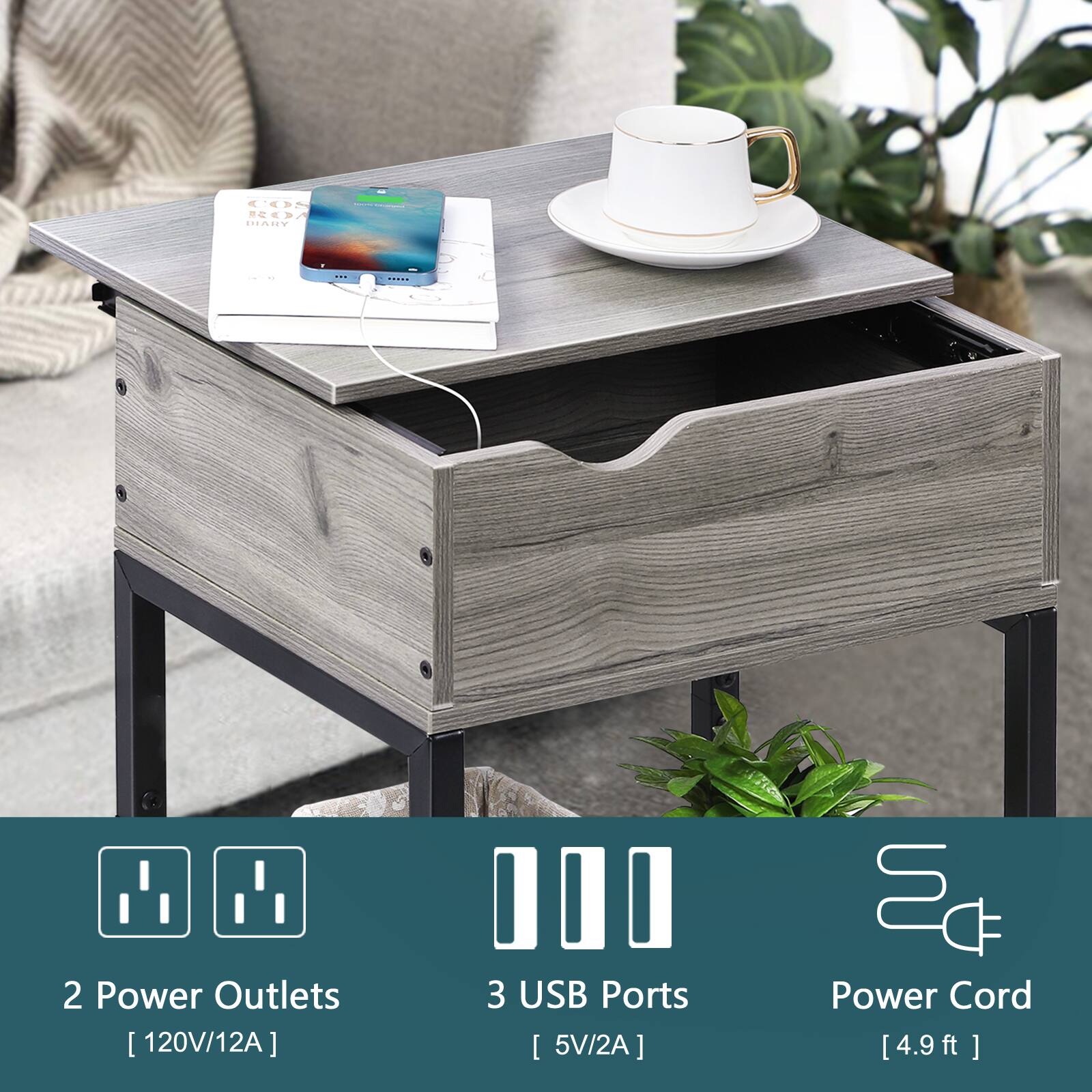 4 A ADN: 2 Power Outlets [120V/12A], 3 USB Ports [5V/2A], Power Cord [4.9 ft]