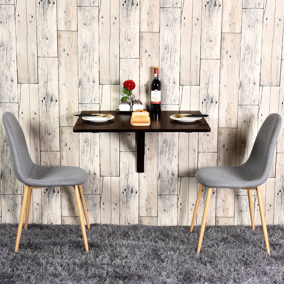 Alt View 3. Gymax - Gymax Wall-Mounted Drop-Leaf Table Folding Kitchen Dining Table Desk Space Saver - Brown.