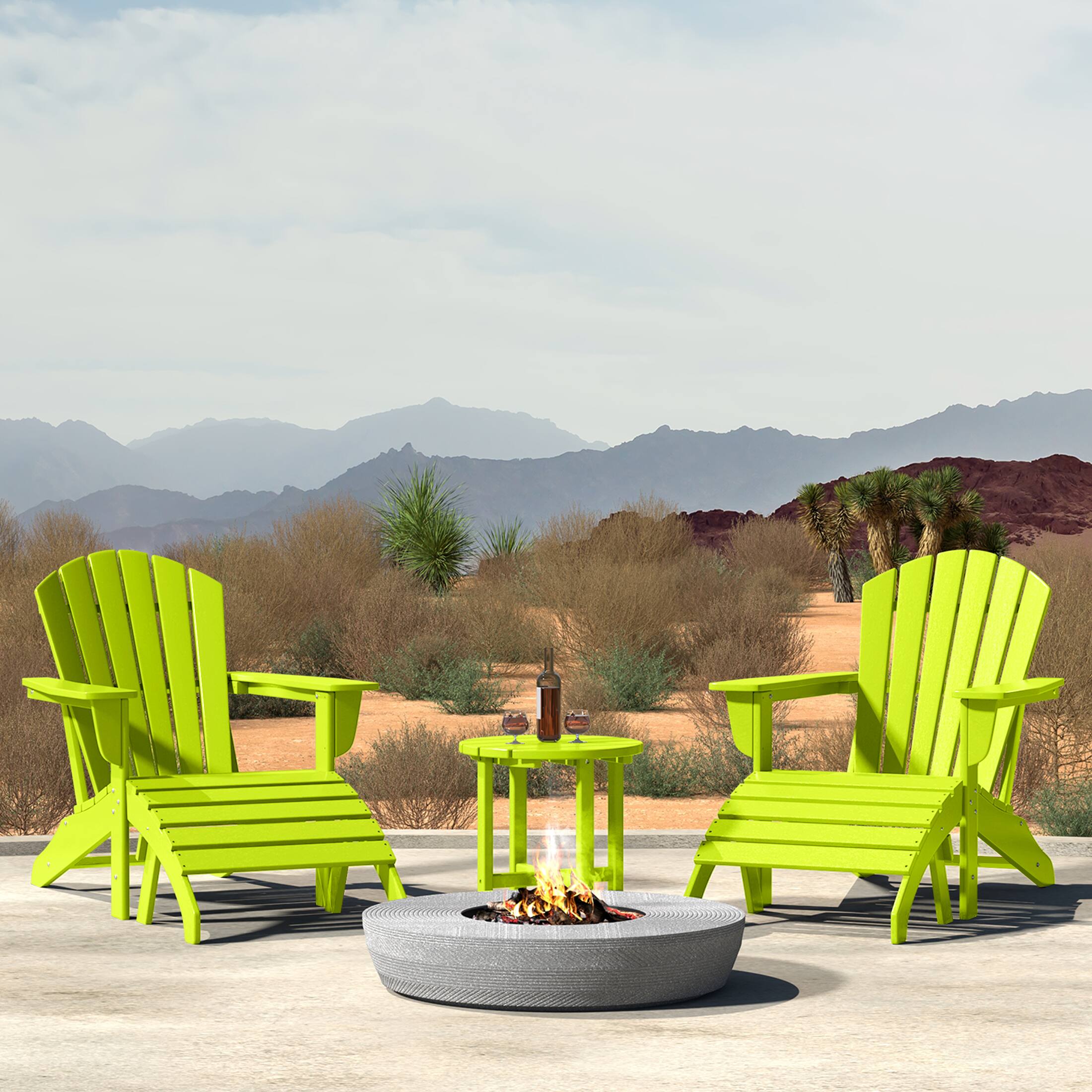 Angle. WestinTrends - WestinTrends Dylan Outdoor Adirondack Chair With Ottoman And Side Table 5-Piece Set - Lime.