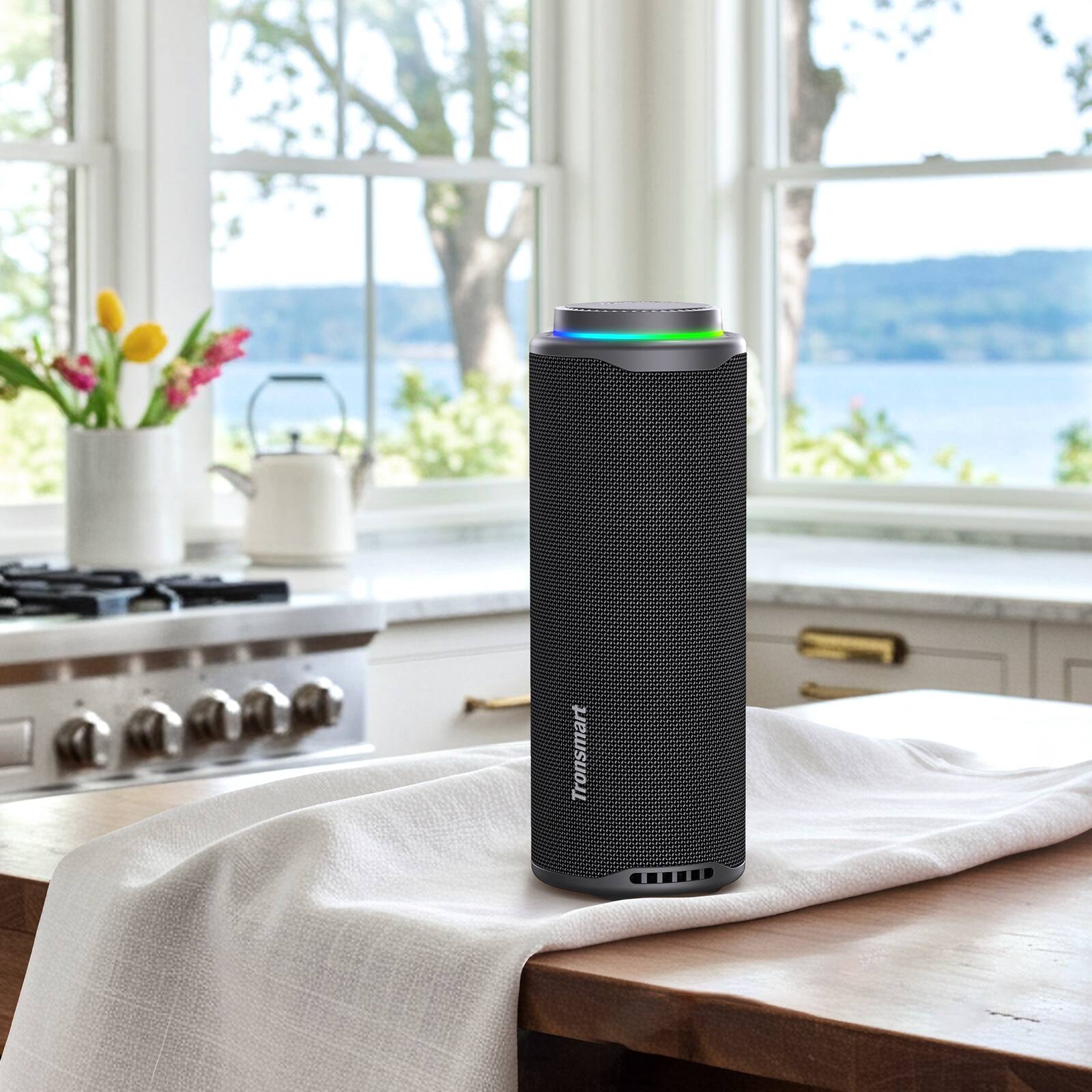 Alt View 10. Tronsmart - T8 Portable Bluetooth 5.3 Speaker, 40W 360° Surround Deep Bass, TWS, Custom EQ & RGB, IPX7 Waterproof, 18H for Outdoor - Black.