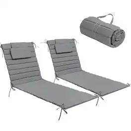 Crestlive Products - 2pc 80in Outdoor Foldable Water Resistant Chaise Lounge Chair Cushion with Ties Patio cushion - Light Gray