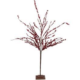 Northlight - 50" Artificial Berry Christmas Twig Tree with Square Stand, Unlit - Red