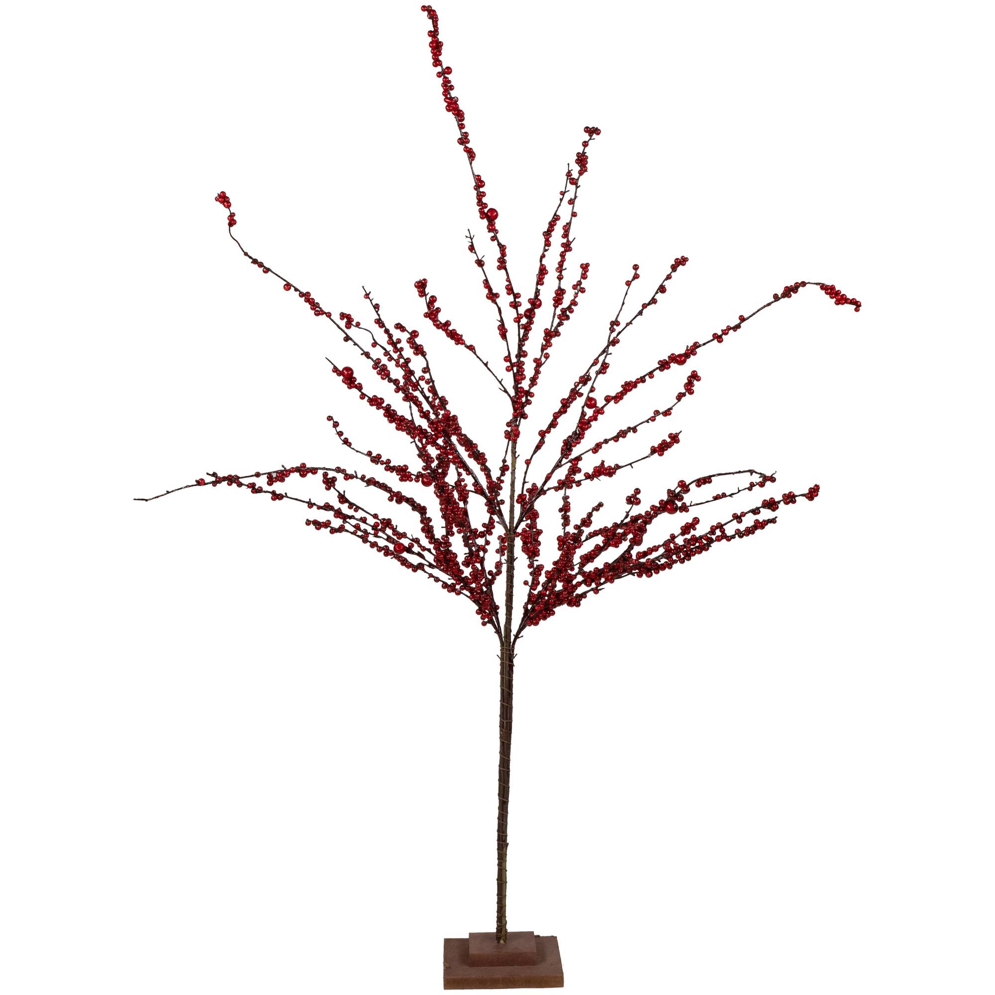 Front. Northlight - 50" Artificial Red Berry Christmas Twig Tree with Square Stand, Unlit - Red.