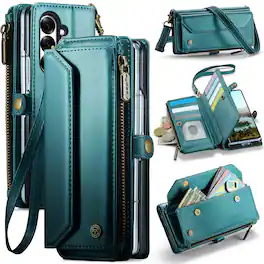 Dteck - Crossbody Wallet Case for Samsung Galaxy Z Fold7 with Card Slots and Zipper Pocket, RFID Blocking PU Leather Cover - Green