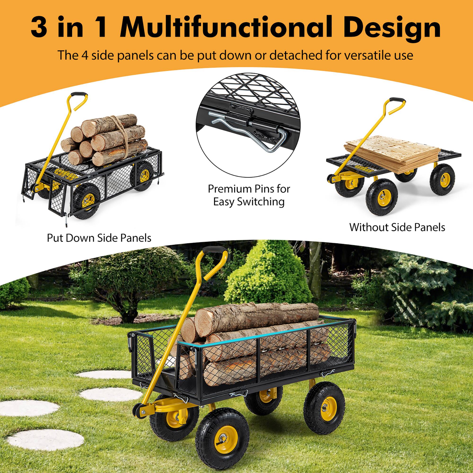 3 in 1 Multifunctional Design  
The 4 side panels can be put down or detached for versatile use  

Premium Pins for Easy Switching  

Put Down Side Panels  
Without Side Panels