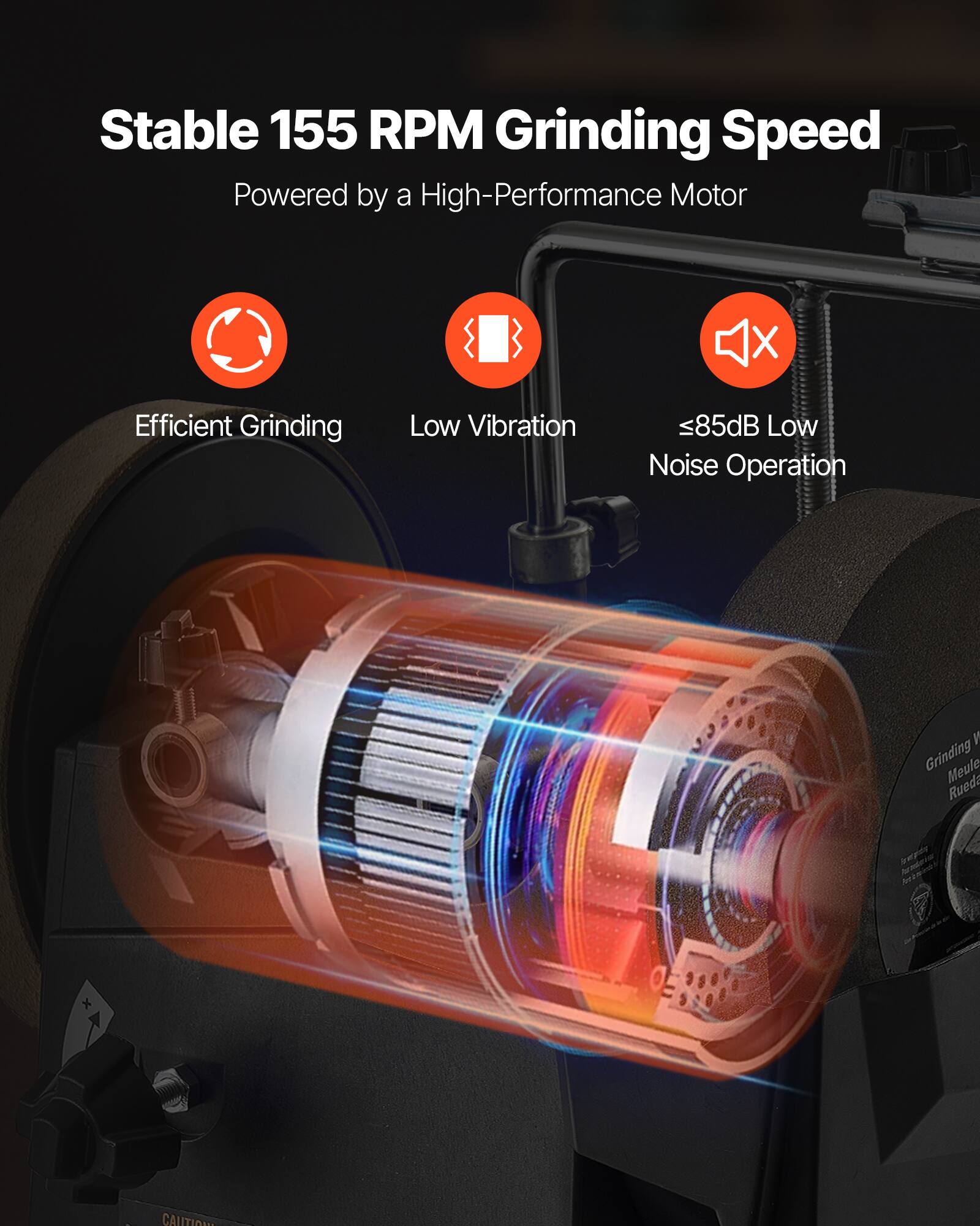 Stable 155 RPM Grinding Speed  
Powered by a High-Performance Motor  

Efficient Grinding  
Low Vibration  
≤85dB Low Noise Operation  

Grinding Meule Ruedi  
CALITIAN