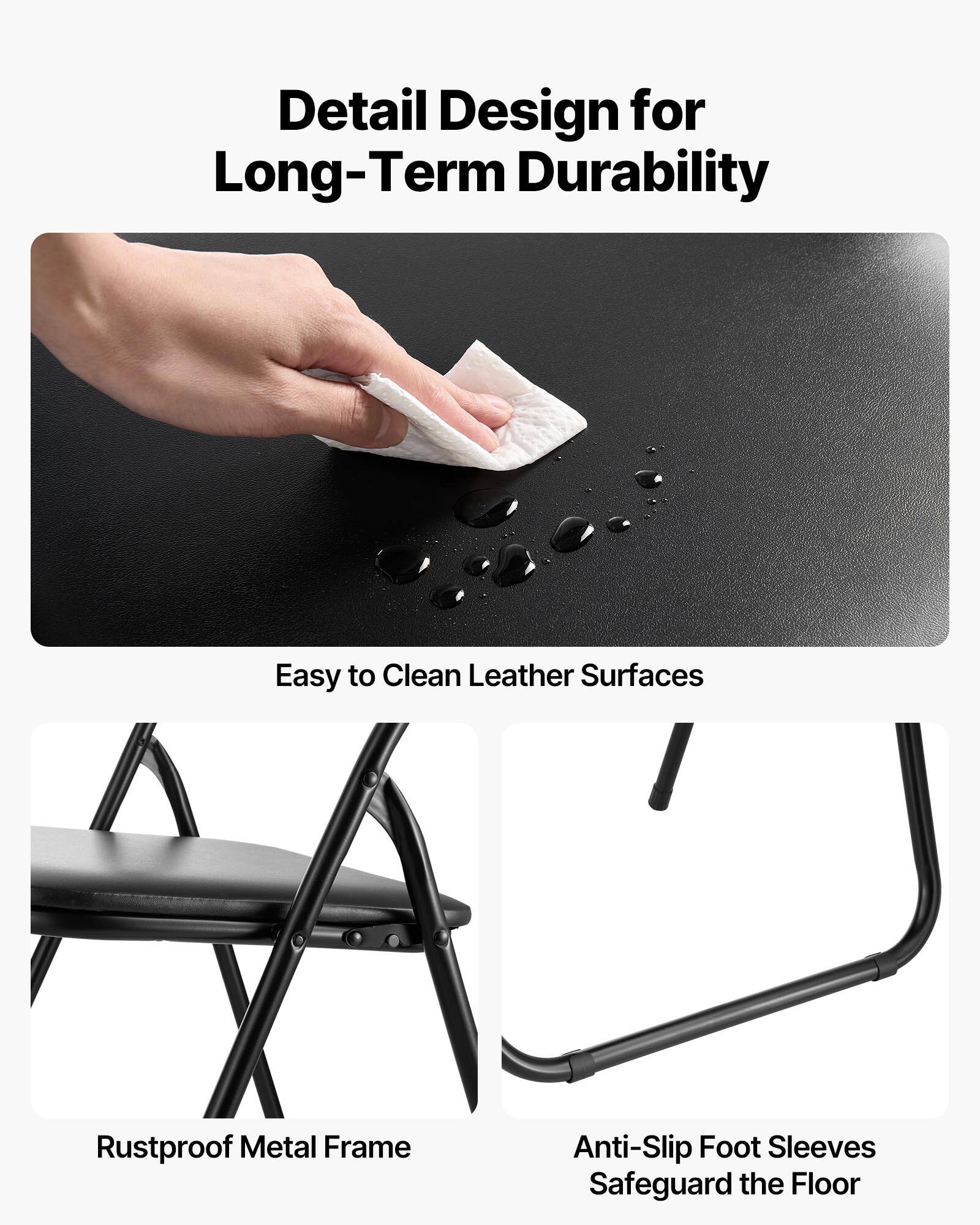 Detail Design for Long-Term Durability

- Easy to Clean Leather Surfaces
- Rustproof Metal Frame
- Anti-Slip Foot Sleeves Safeguard the Floor