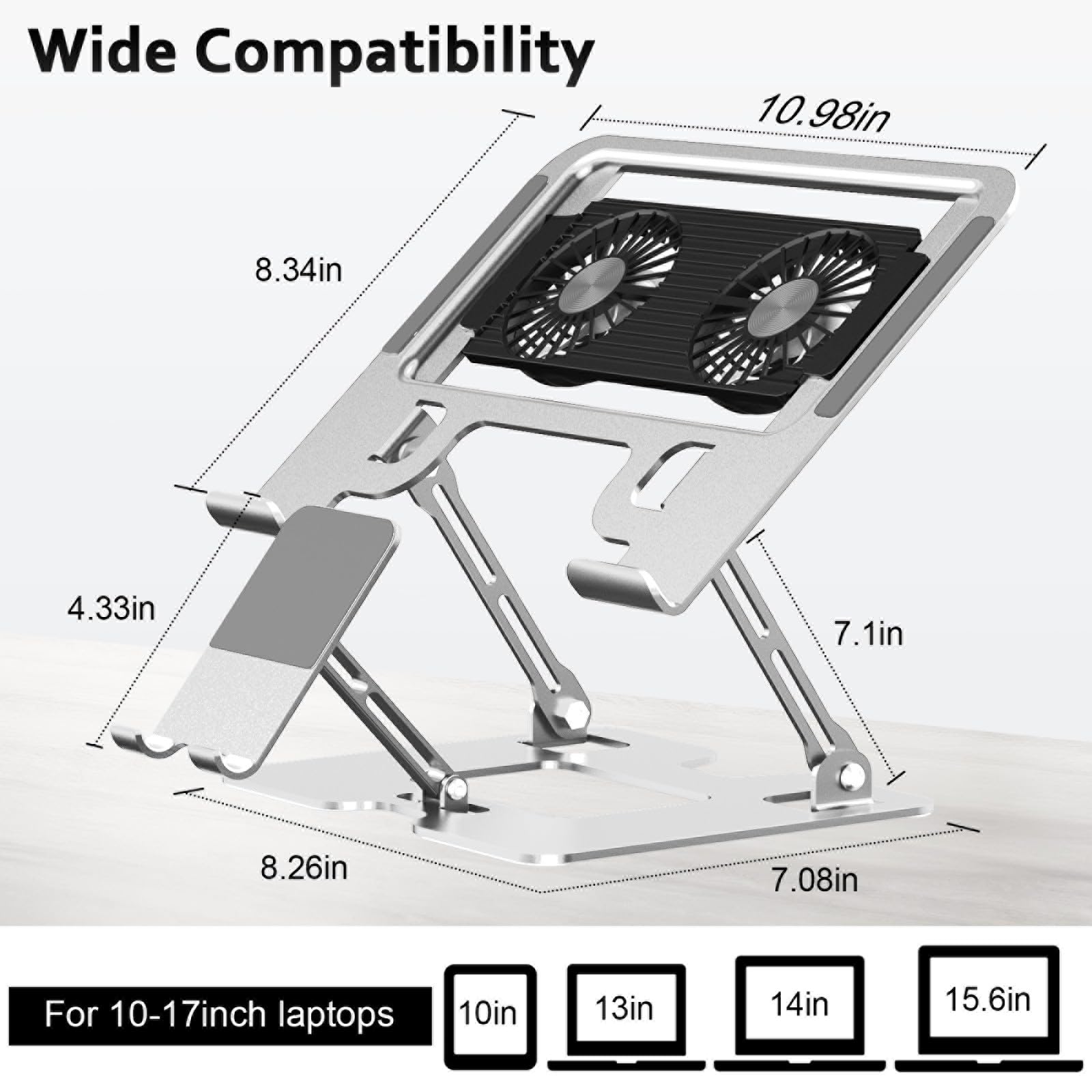 Wide Compatibility

10.98in  
8.34in  
4.33in  
7.1in  
8.26in  
7.08in  

For 10-17inch laptops  
10in  
13in  
14in  
15.6in