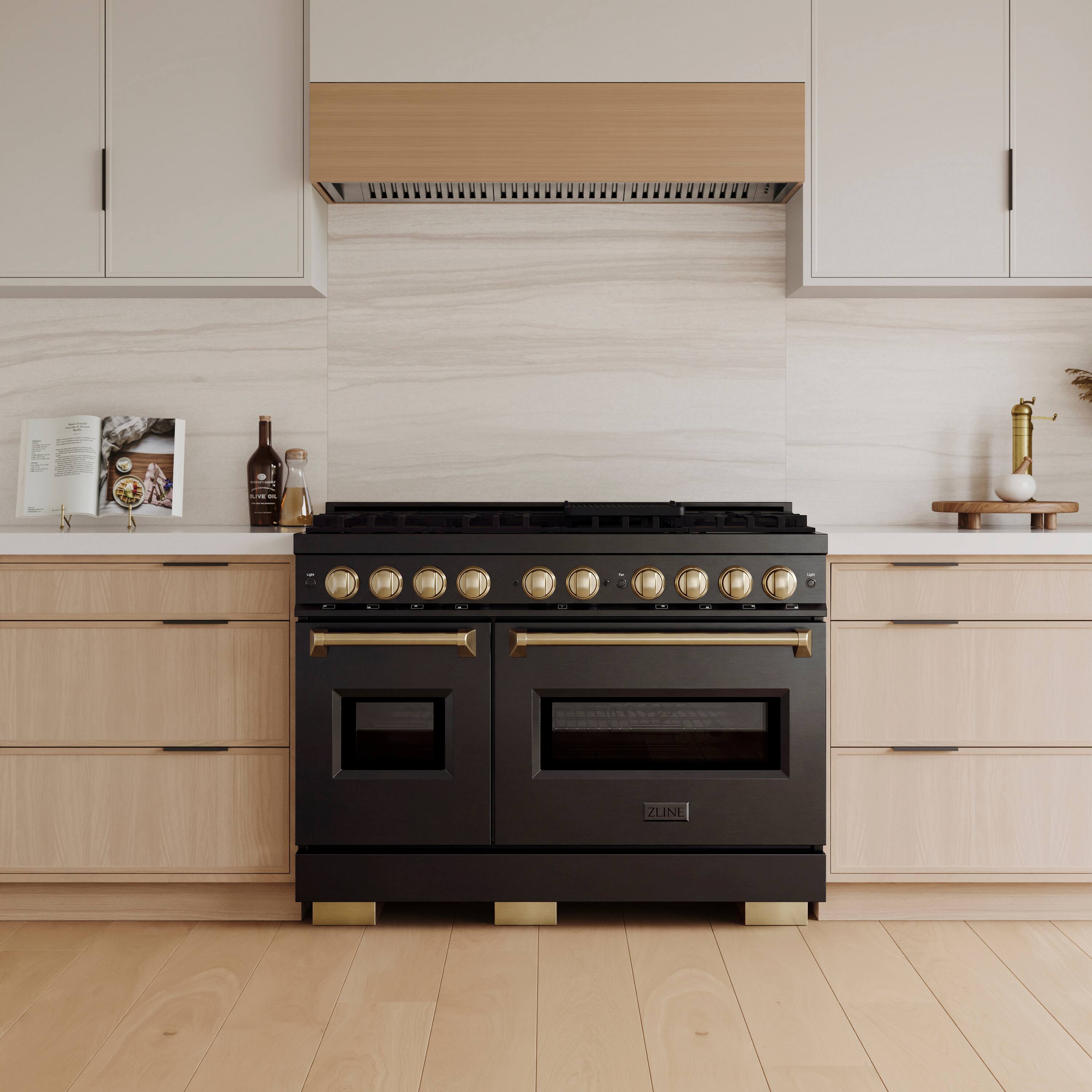 Alt View 7. ZLINE - Autograph 48 in. 6.7 cu. ft. Classic Freestanding Gas Range with DuoPro Cooktop in Black Steel and Bronze Accents - Black Stainless Steel.