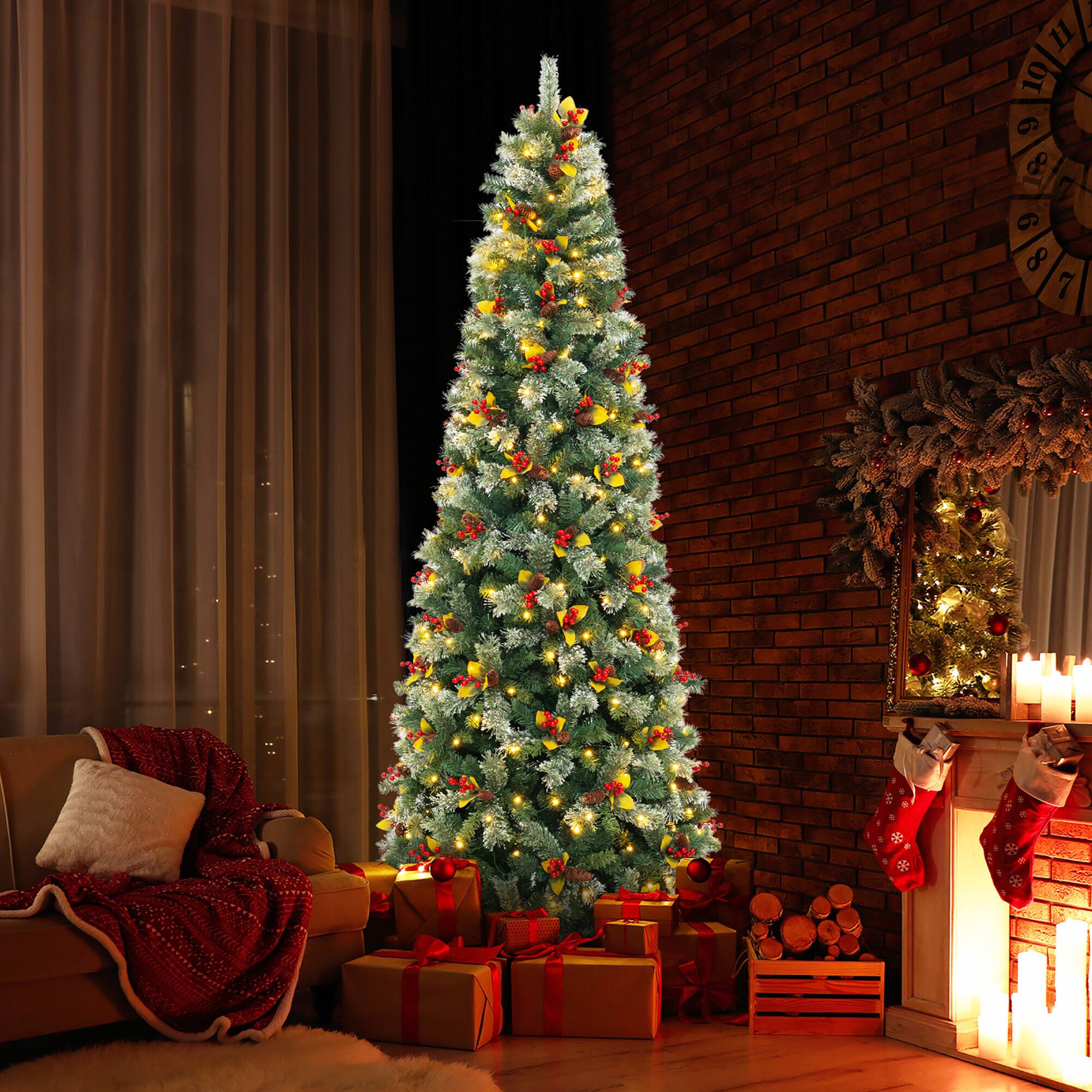 Alt View 3. Gymax - Gymax 9 FT Artificial Xmas Tree w/ 1416 Branch Tips 560 Warm White LED Lights - Green.