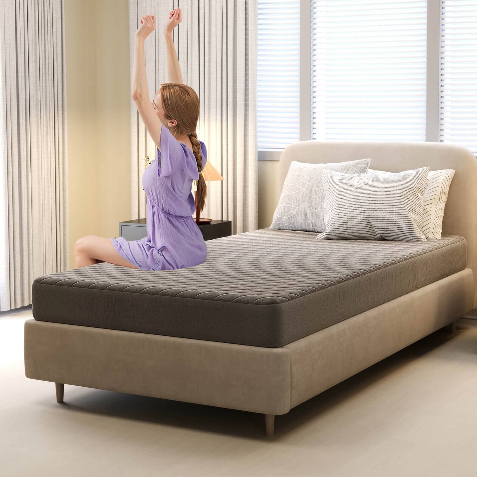 Alt View 5. Costway - Costway Twin Size Mattress Protector with Deep Pocket Sponge Padding Anti-slip Bottom - Grey.