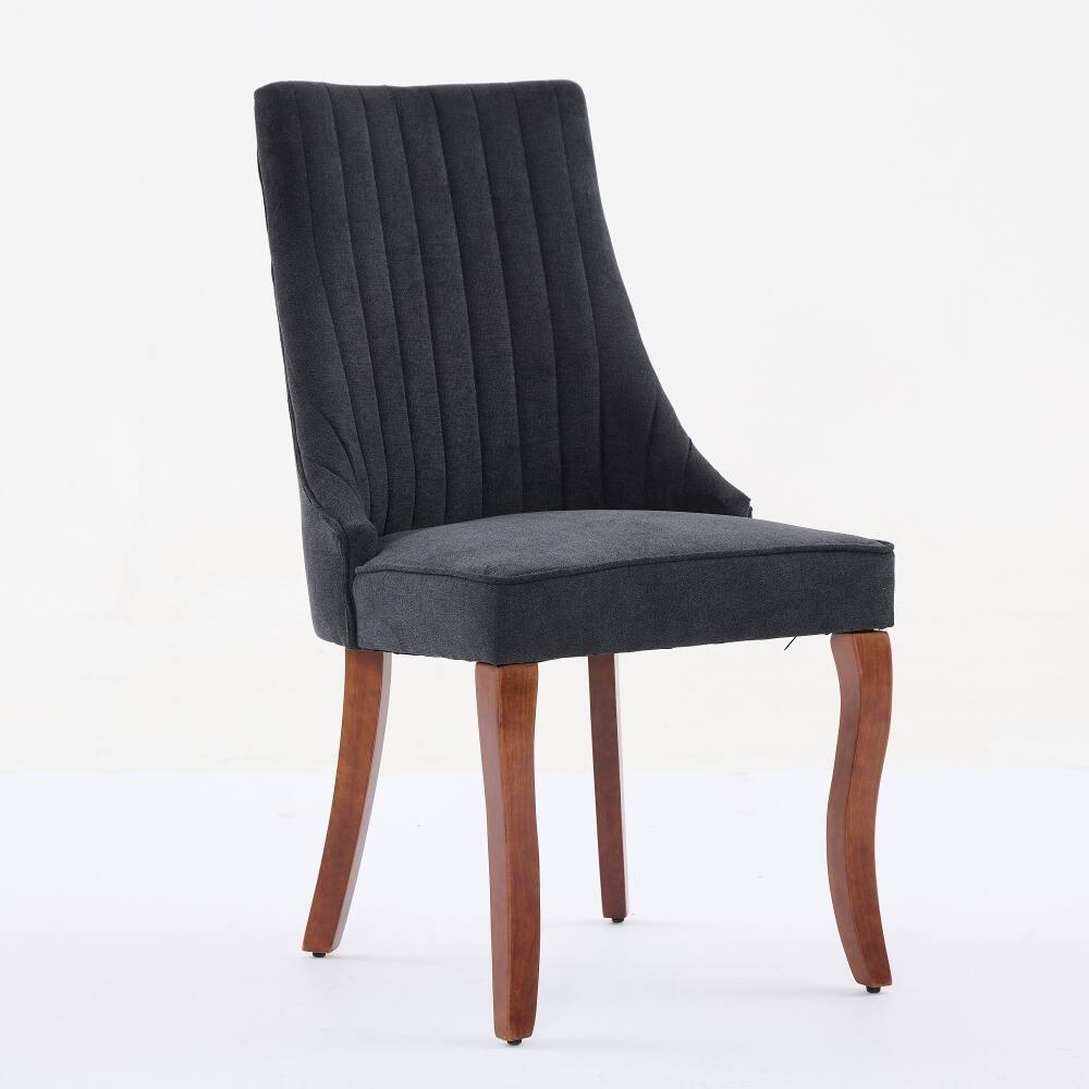 Left. Loheer - Loheer Black Upholstered Dining Chairs Set of 2 High Back Fabric Kitchen Chairs with Solid Wood Legs - Black.