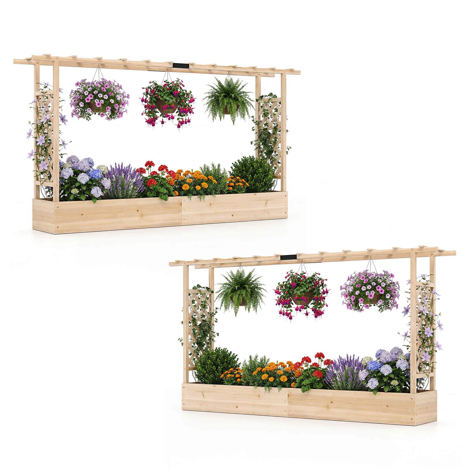 Costway - 2 PCS Wooden Raised Garden Bed with Trellis Hanging Roof Drainage Holes for Flowers - Natural price history on PriceWatchPro