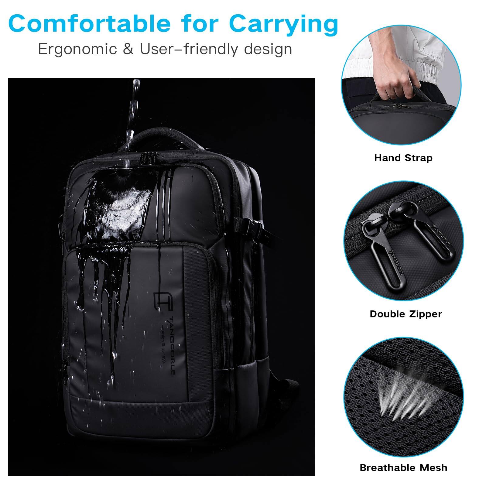 Alt View 1. Stamp n Camp - Travel Backpack For Men  17 3 Inches Business Laptop Water resistant Carry On Airline Approved 18x14x8 Luggage With Usb - Black-30l(no Expansion Daily Trip)-Large.