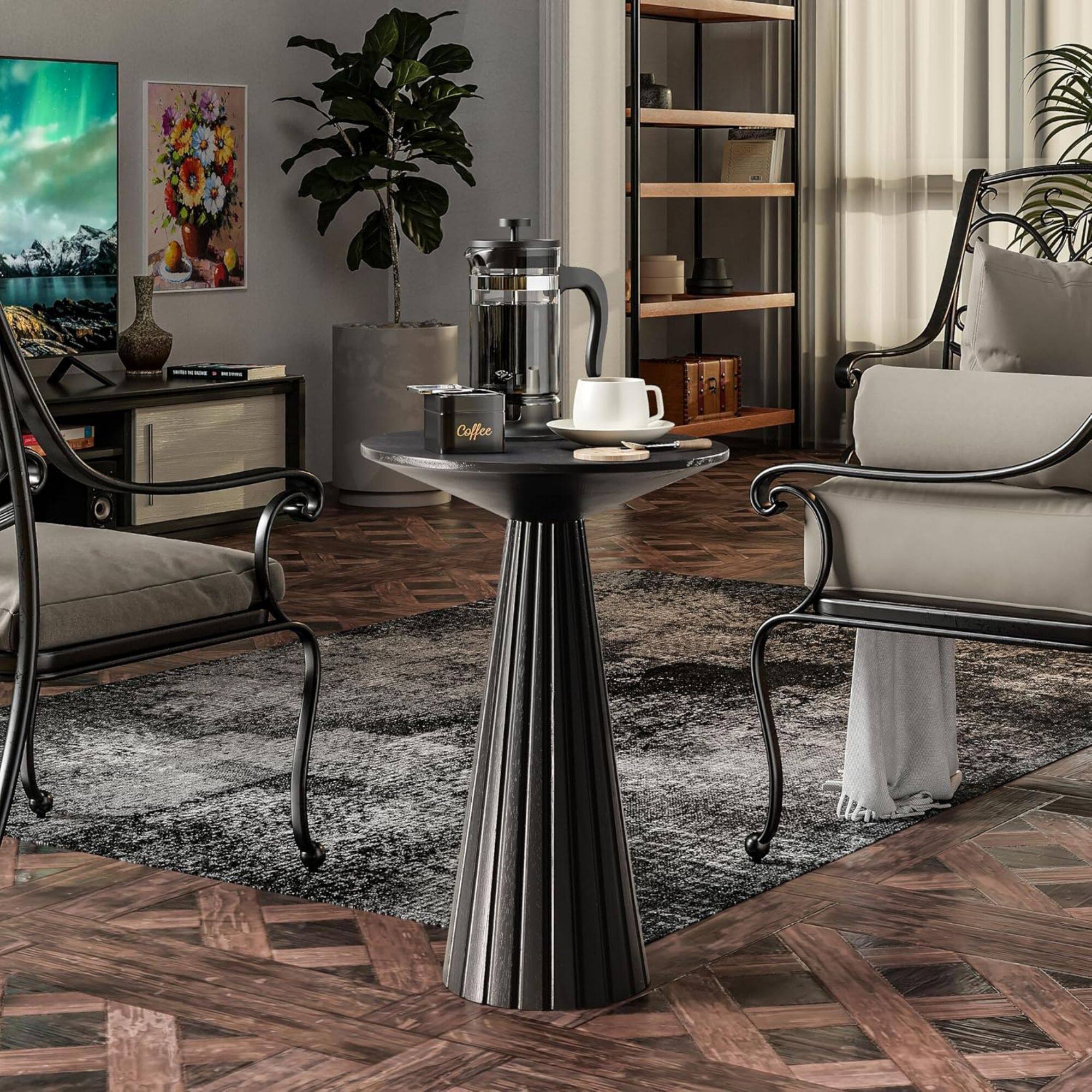 Alt View 7. COZAYH - COZAYH Pedestal Small Drink Round Martini Table for Living Rooms or Bedrooms - Black.