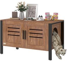 Pawhut - Cat Litter Box Enclosure, Hidden Furniture Cabinet, Modern Cat Washroom, Dark 31.5"L x 17.7"W x 19.7"H - Brown