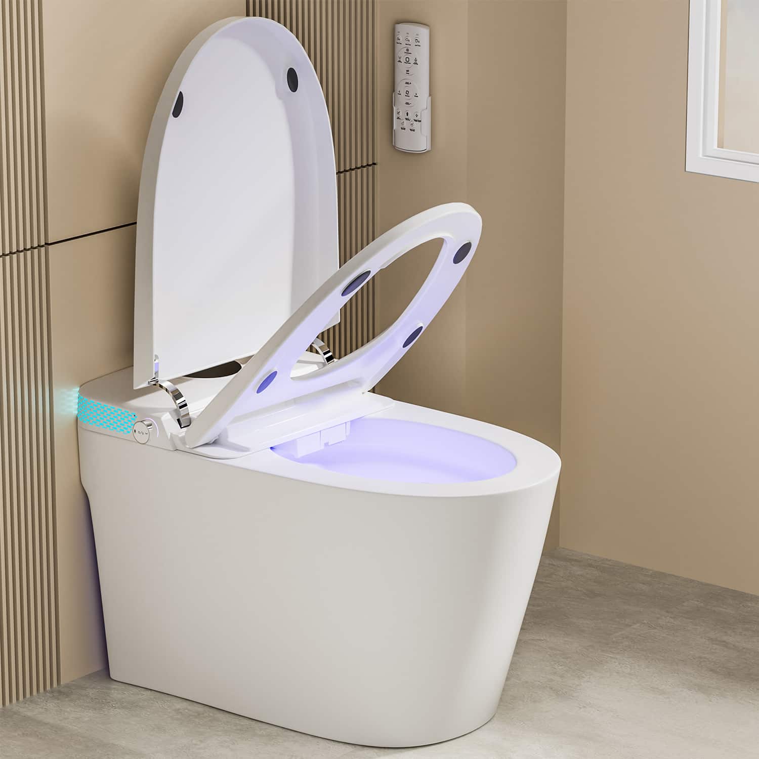 Dyonery - toilet with manual flip cover, children's mode, women's cleaning, detachable spray rod, and adjustable flushing - White