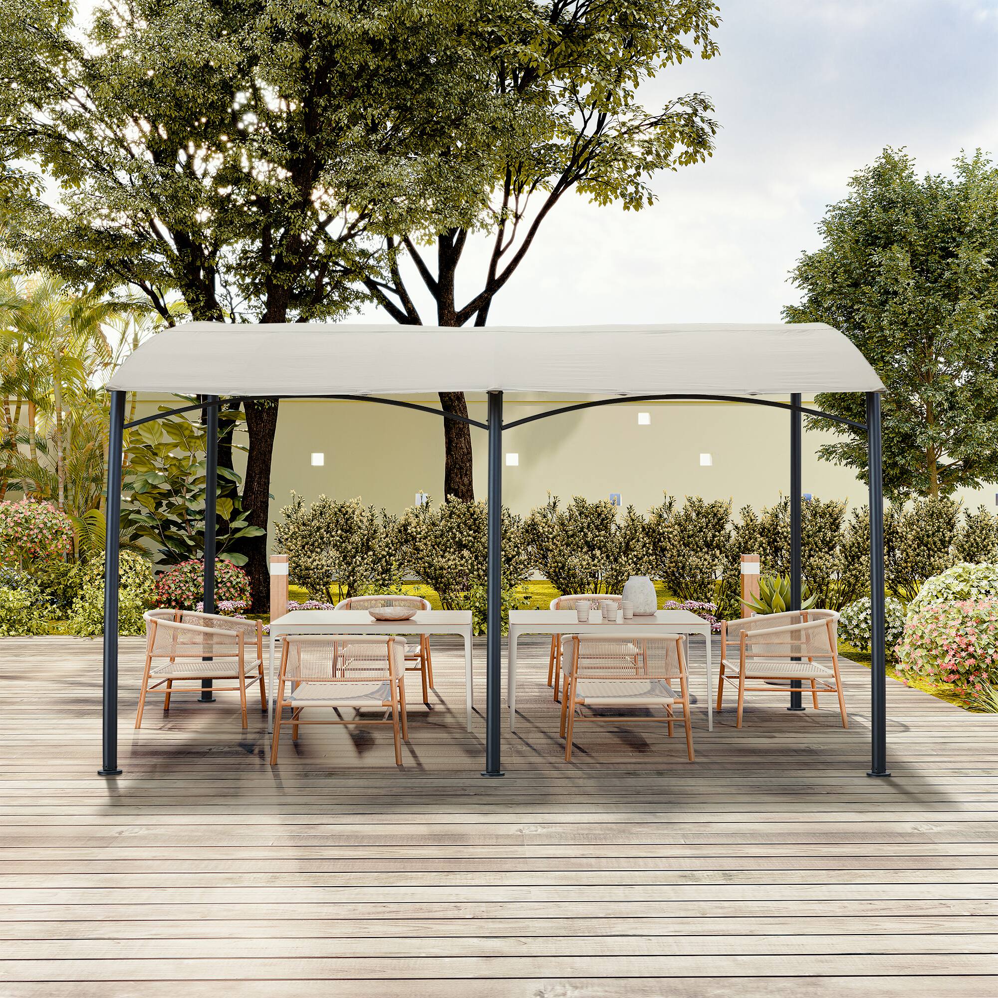 Angle. Mondawe - Steel Outdoor Pergola Gazebo Patio Canopy - Khaki.