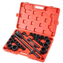 VEVOR - 3/4 in Drive Impact Socket Set, 27 Pieces SAE 7/8 in to 2 in and Metric 22 mm to 50 mm, 6 Point Cr-V Alloy Steel - Red