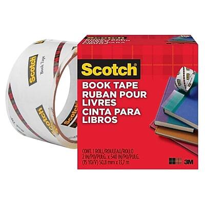 Scotch  
BOOK TAPE  
RUBAN POUR LIVRES  
CINTA PARA LIBROS  

CONT. 1 ROLL/ROULEAU/ROLLO  
2 IN/PO/PULG. X 540 IN/PO/PULG.  
(15 YO/V) 50,8 mm x 13,7 m  

3M