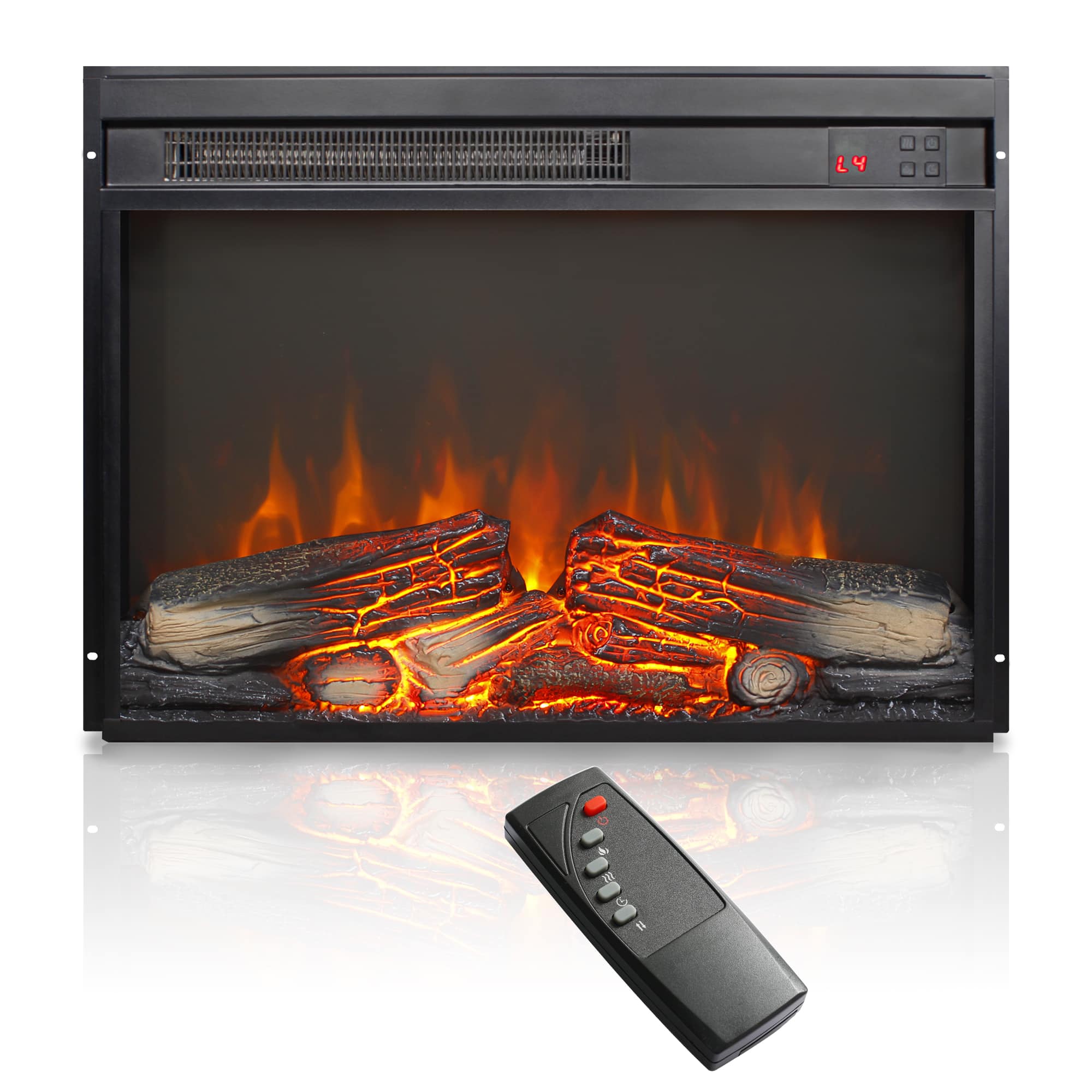 Ecooso - 23 inch Electric Fireplace Insert, Ultra Thin Wall Heater with Log Set and Realistic Flame - Antique Black