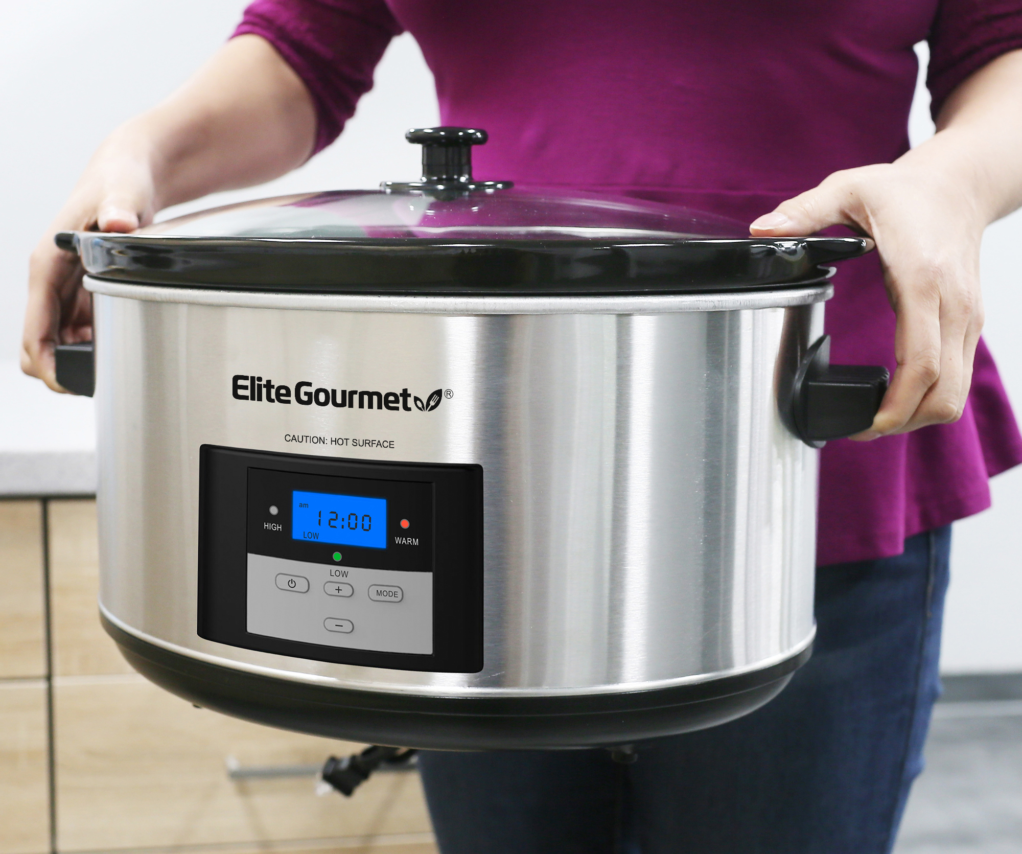Angle View: Elite Gourmet - 8.5Qt. Digital Slow Cooker - Stainless Steel/Black