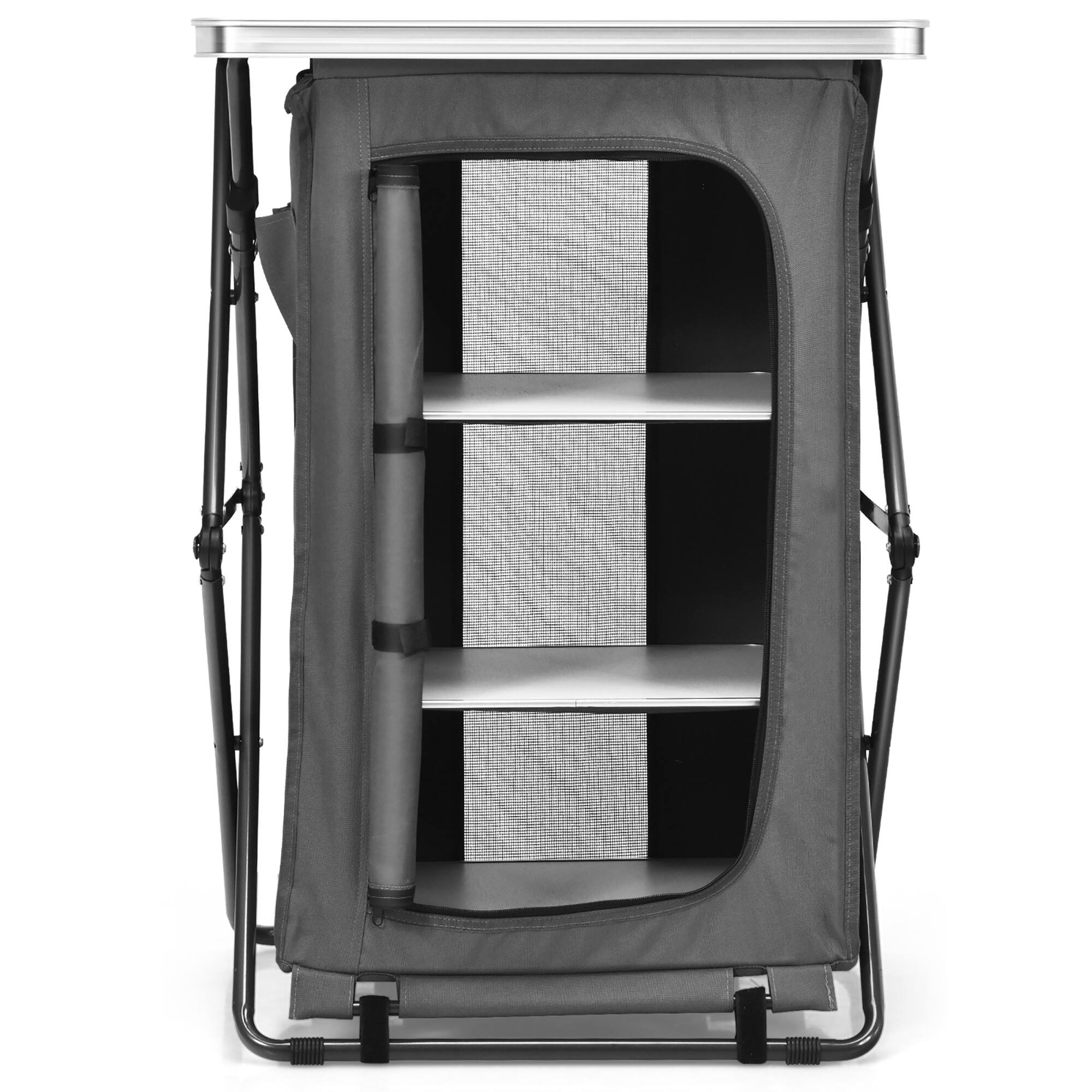 Front. Costway - Folding Pop-Up Cupboard Compact Camping Storage Cabinet w/ Bag Medium Size - Grey.