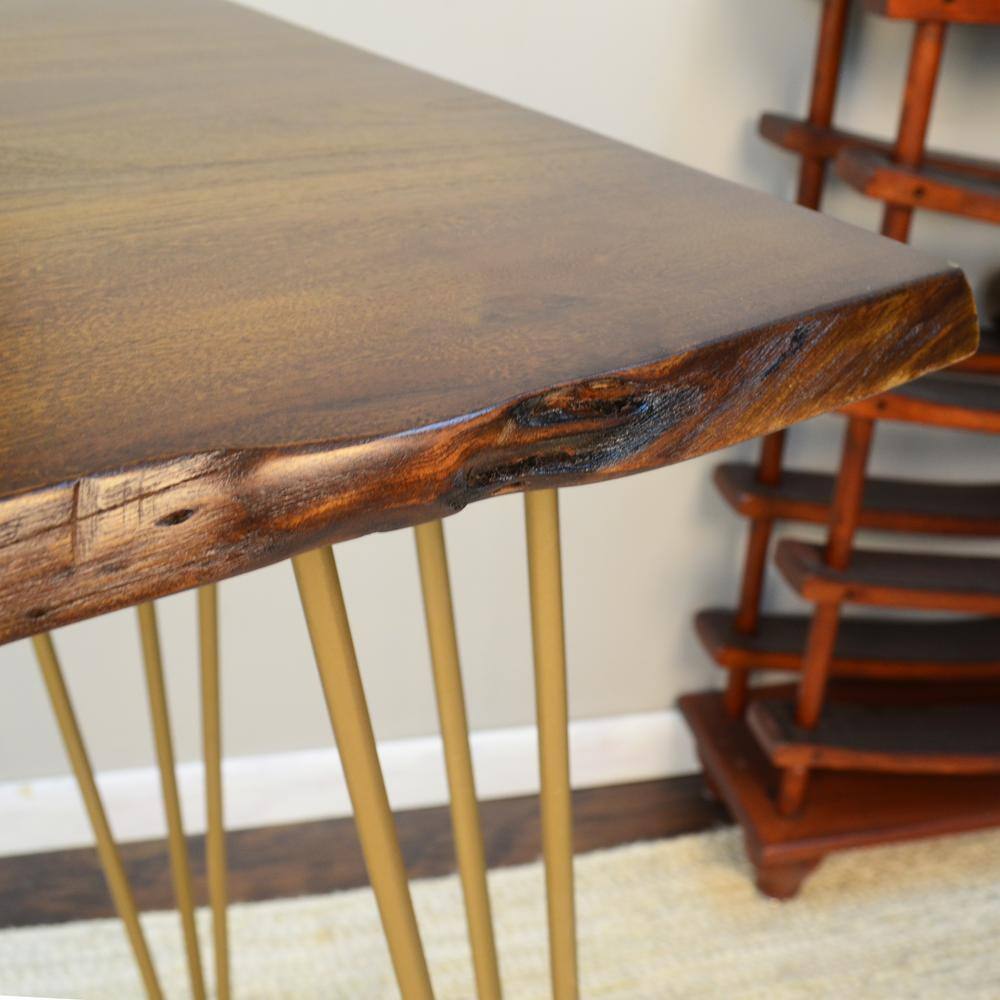 Back. Carolina Chair & Table - Seti Live Edge Bar Table - Elm Top - Gold Base - Elm, Gold.