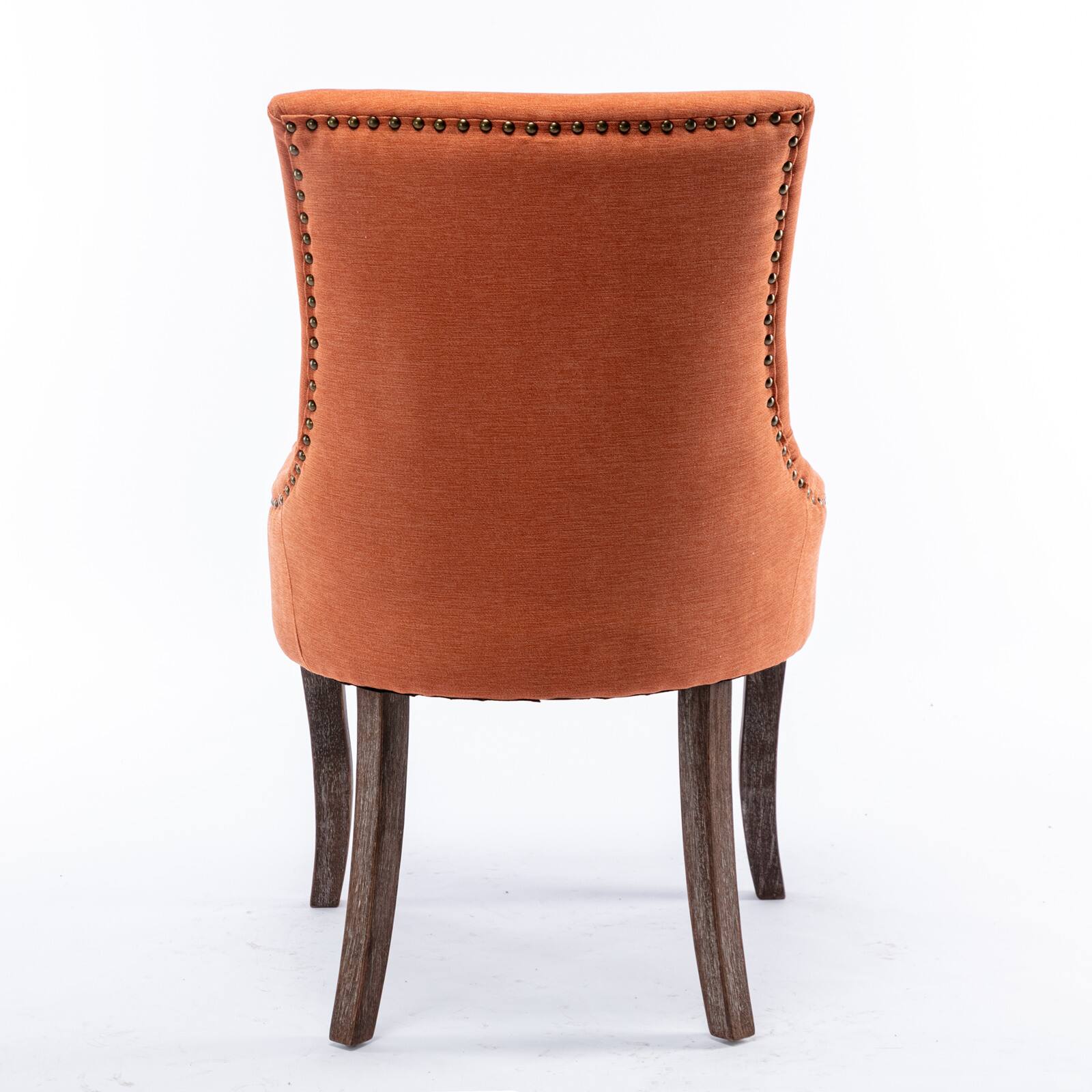 Alt View 2. GOODSILO - Ultra Side Dining Chair Set of 2, Thickened Fabric, Solid Wood Legs, Bronze Nail Head - Orange.