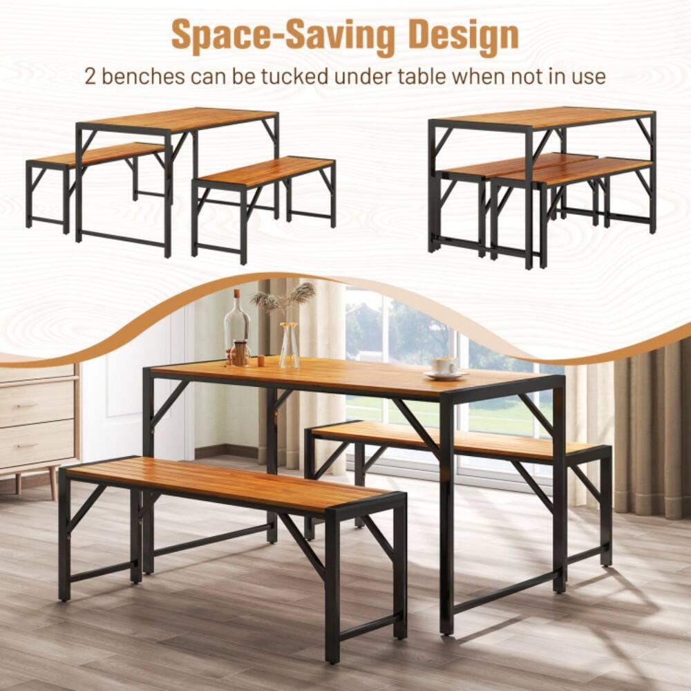 Space-Saving Design  
2 benches can be tucked under table when not in use