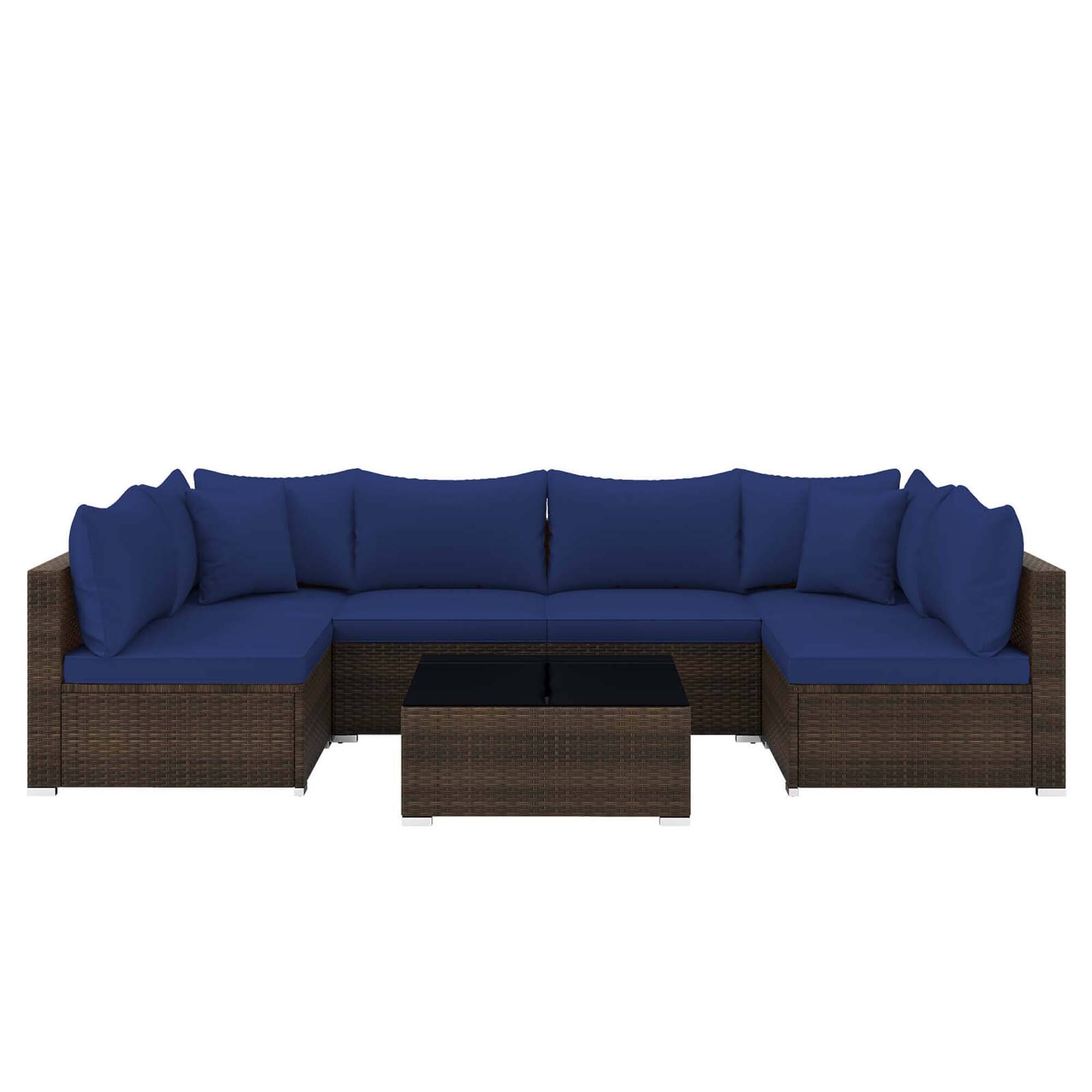 Alt View 5. Gymax - Gymax Set of 7 Rattan Furniture Set Sectional Sofa Cushioned Garden Patio Navy - Mix Brown, Navy.