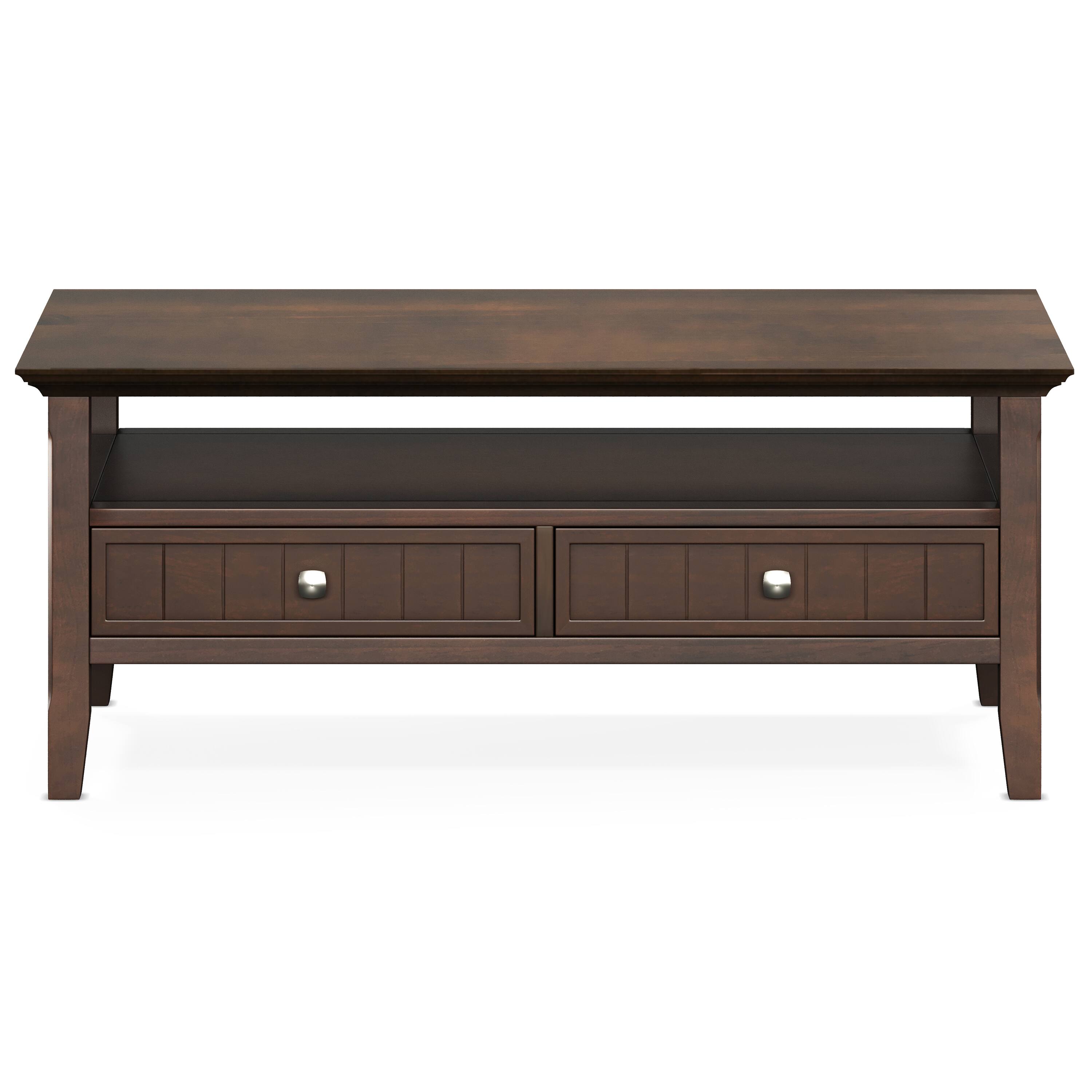 Left. Simpli Home - Acadian 48 inch Wide Solid Wood Coffee Table with Drawer in Brunette Brown - Brunette Brown.