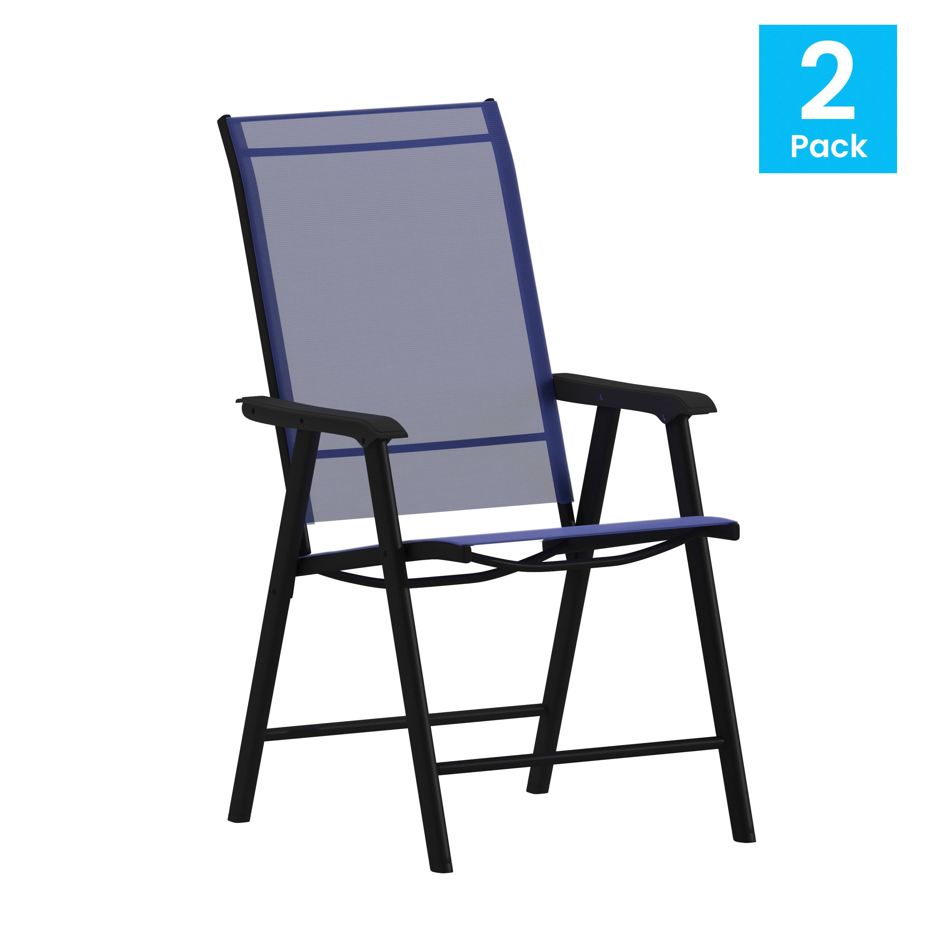 Alt View 1. Emma + Oliver - Outdoor Folding Patio Sling Chair / Portable Chair (2 Pack) - Navy.