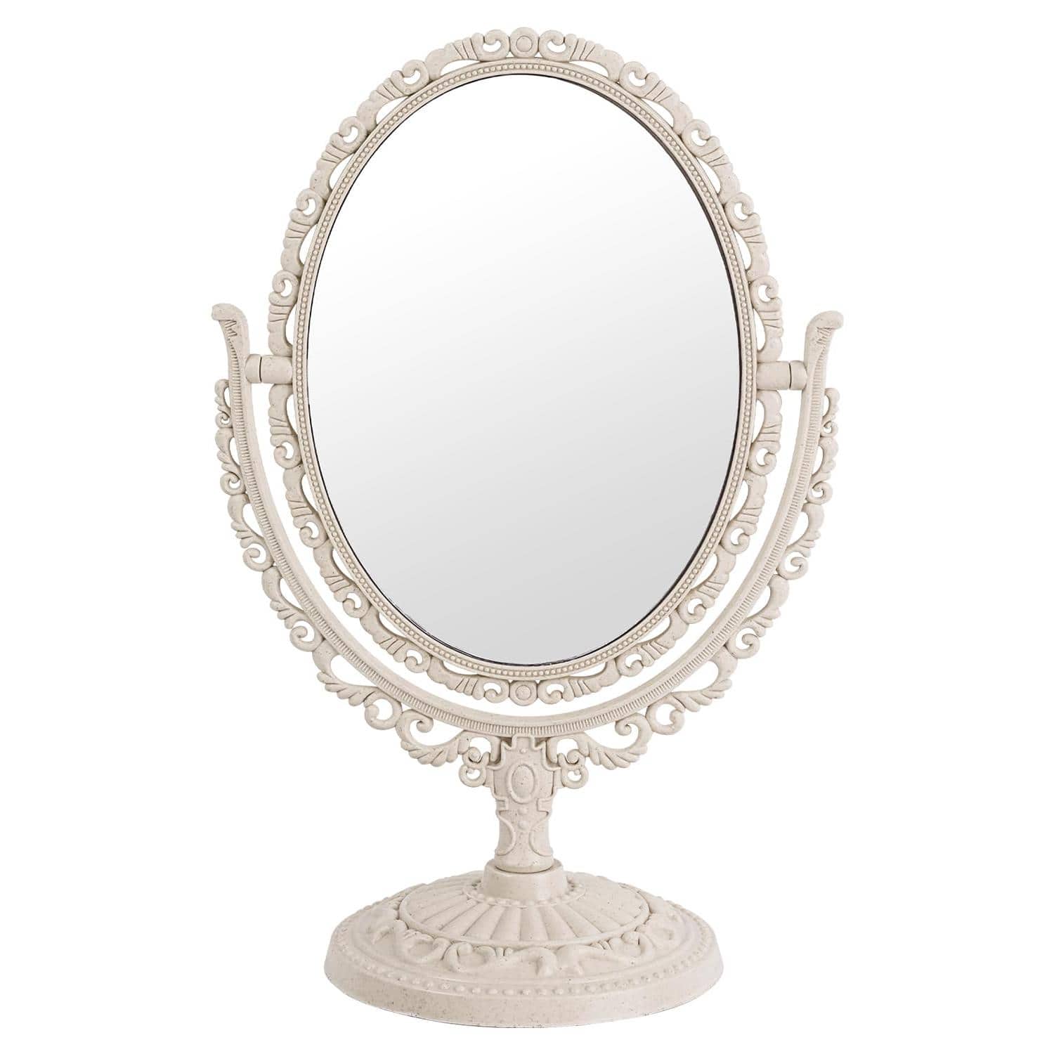 Pacoar Cade - Vintage Vanity Mirror Shabby Chic Decor | ° Rotating Double sided Table Makeup With Stand Bedroom Decoration For Desk - Beige