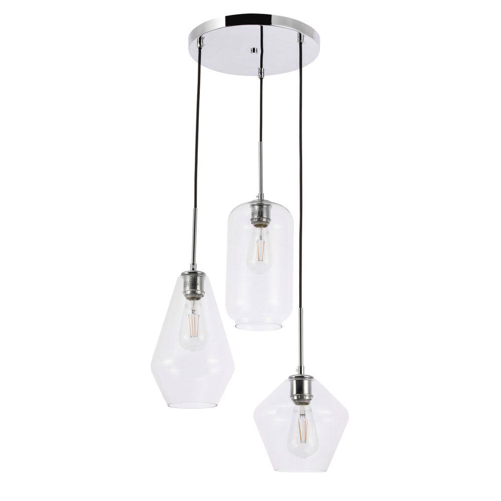 Alt View 7. Living District - Gene 3 light Chrome and Clear glass pendant - Chrome And Clear Glass.