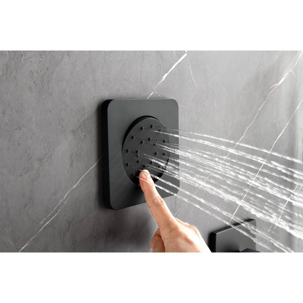 Alt View 4. JUJABU - Matte Black Shower System with Shower Head, Slide Bar, Bodysprays, Shower Arm, Hose, Valve Trim, and Lever Handles - Matte Black.