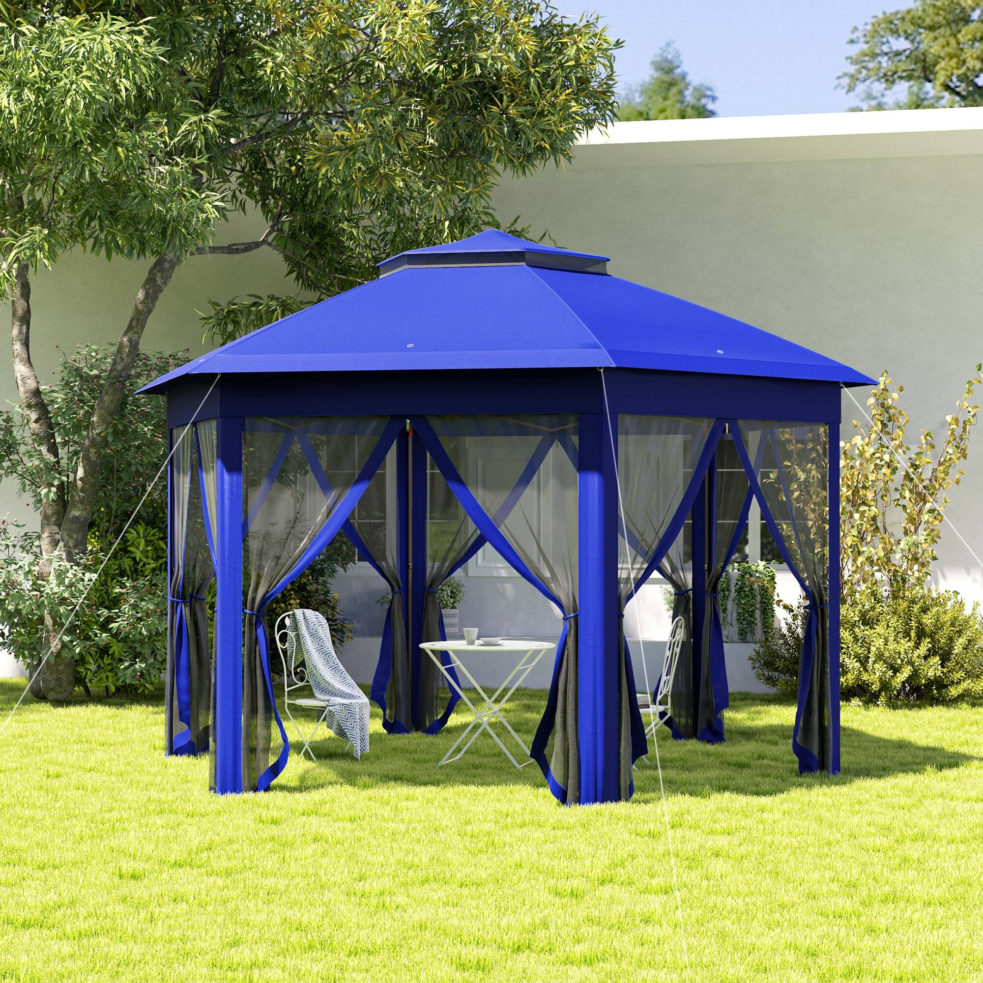 Alt View 1. Outsunny - x 13' Pop Up Gazebo Hexagonal Canopy Shelter with 6 Zippered Mesh Netting for Patio Backyard Garden Wedding - Blue.
