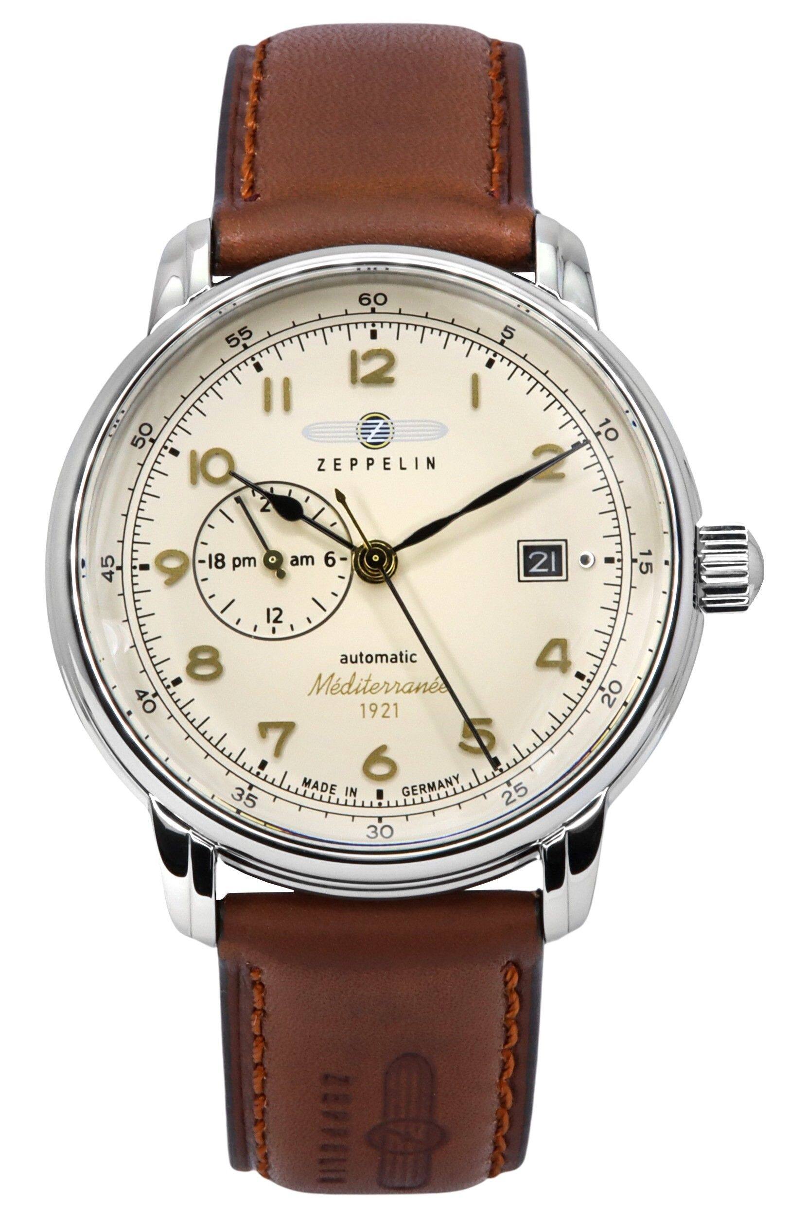 50 60 55 12 II I IO ZEPPELIN L 5 2 10 18 pm 8 am 6 21 . 45 9 12 8 automatic 4 Mediterranean 20 40 1921 7 5 6 MADE IN GERMANY 25 35 30 15 ZEPPELIN