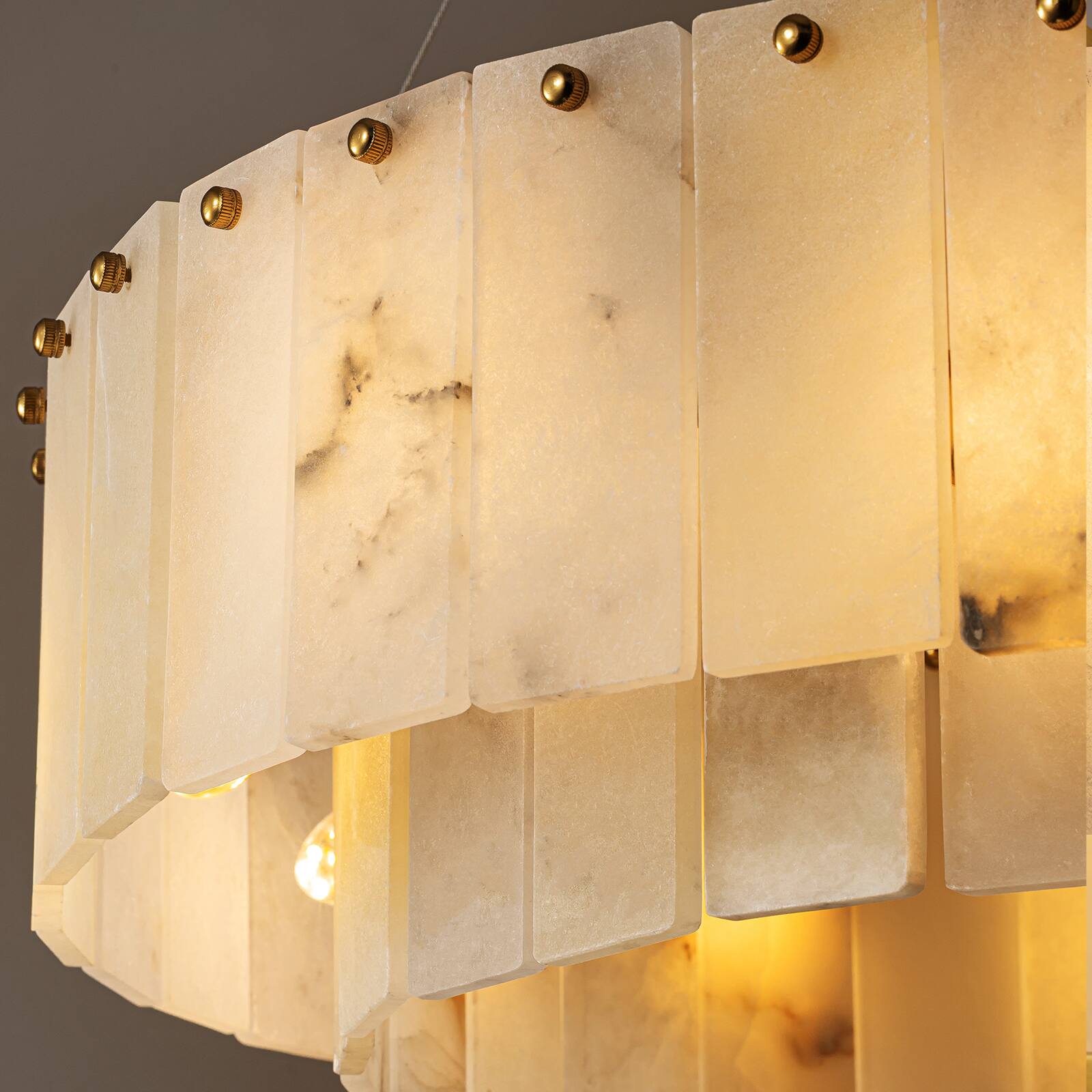 Alt View 7. Siljoy - 32-In Gold Natural Alabaster Drum Chandelier 12-Light E12 Adjustable Height for Dining Room Living Room Bedroom Island - Gold.