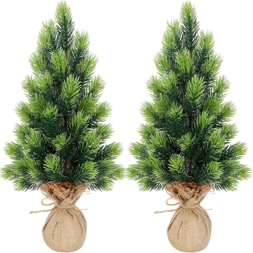 RTMB - 2-Pack 16.5" Mini Artificial Christmas Trees with Burlap Base, Pine - Green
