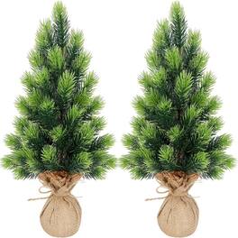 RTMB - 2-Pack 16.5" Mini Artificial Christmas Trees with Burlap Base, Pine - Green