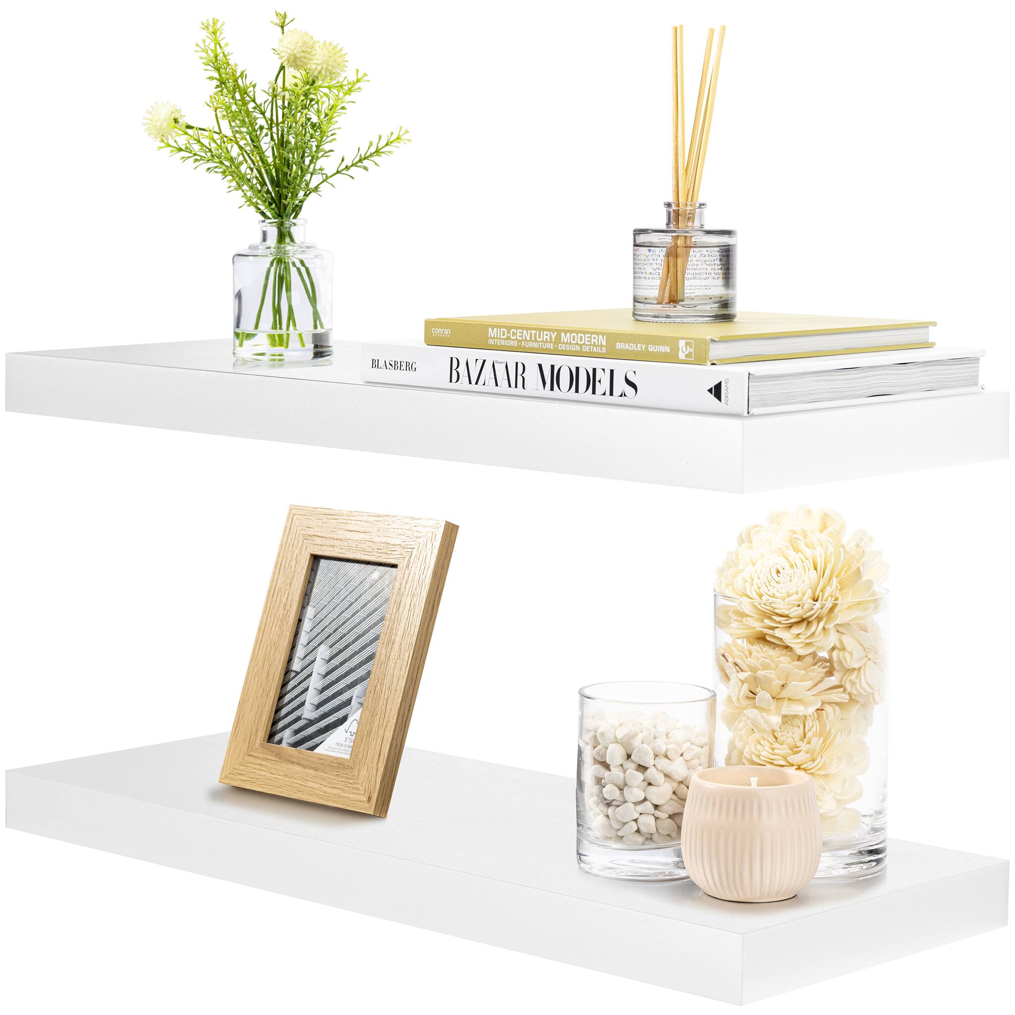 2 Pack (24"x9") Sorbus Floating Wall Shelves for Bedroom, Decor, Kitchen, Living Room - for Trophies, Frames, Bookshelf - White