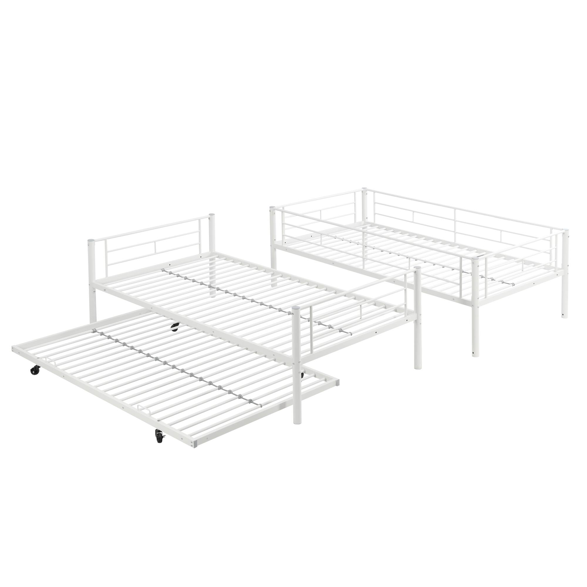 Alt View 1. GOODSILO - Modern Metal Bunk Bed with Trundle - Space-Saving Sleeper Solution for Kids and Teens - White.