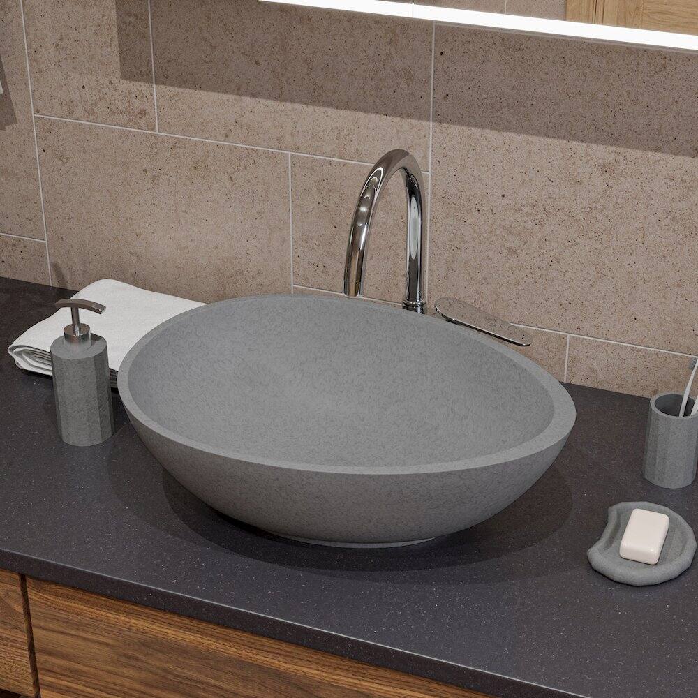 Angle. Alfi - 21" Solid Concrete Tear Drop Above Mount Vessel Sink - Gray.