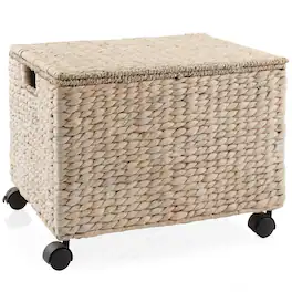 Casafield - Rolling Filing Cabinet - Water Hyacinth File Organizer - Whitewash