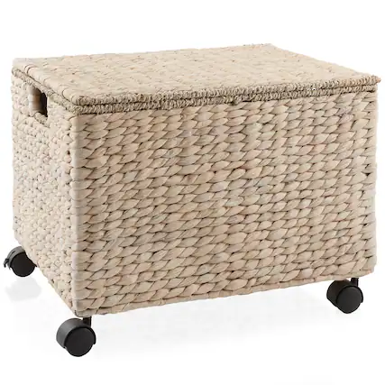 Front. Casafield - Rolling Filing Cabinet - Water Hyacinth File Organizer - Whitewash.